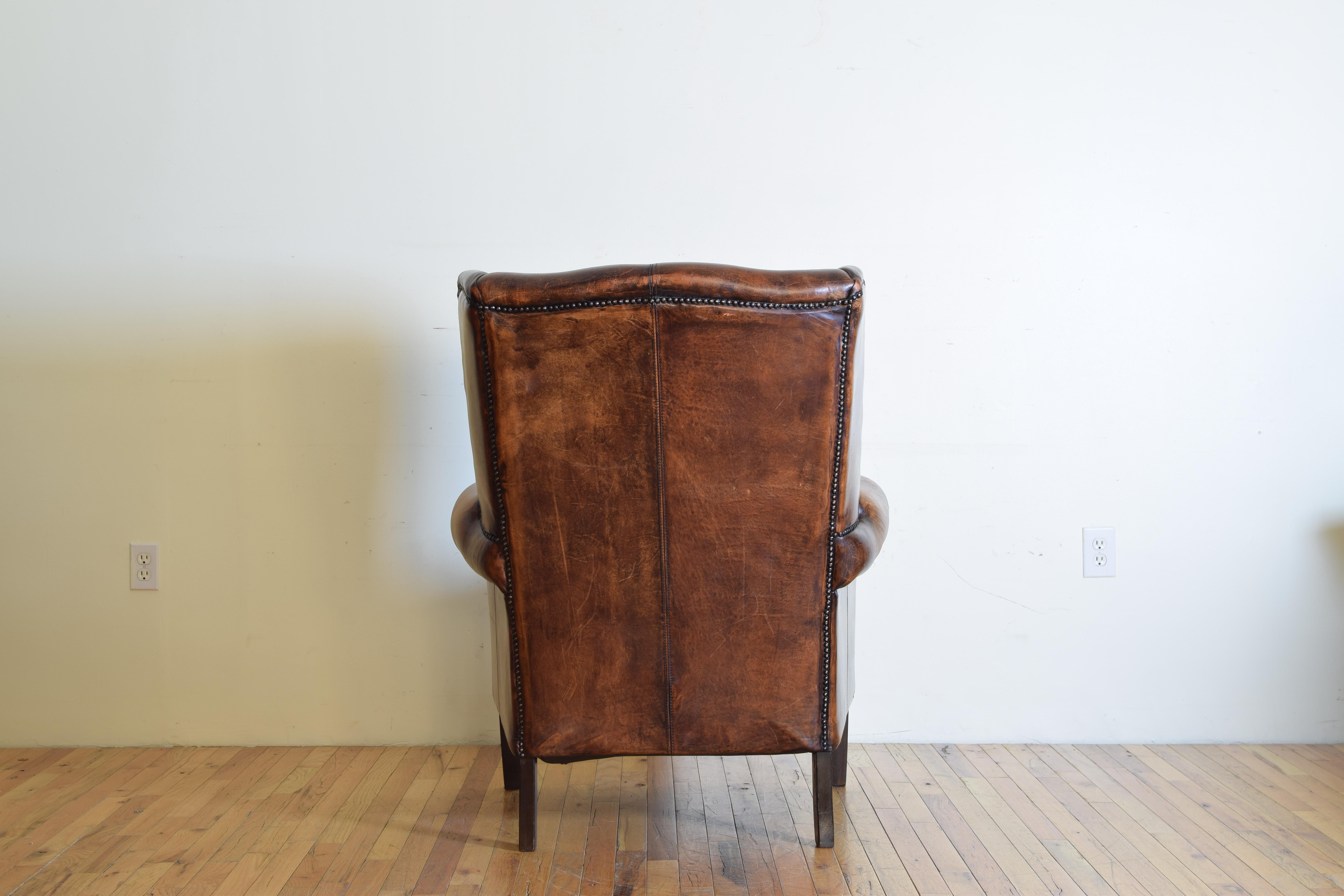 French Mahogany and Sheepskin Upholstered Wingback Chair, 20th Century 1