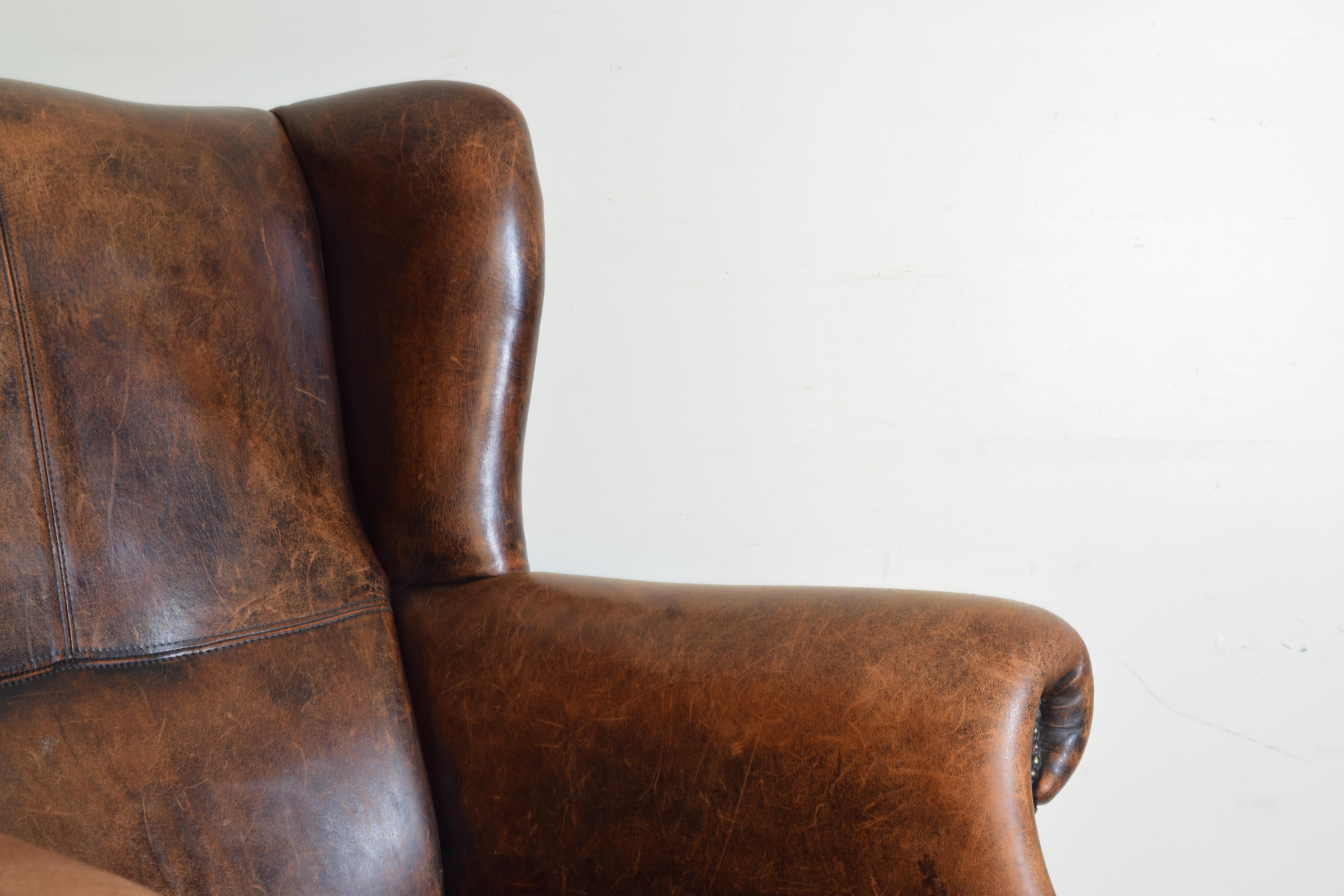 French Mahogany and Sheepskin Upholstered Wingback Chair, 20th Century 2