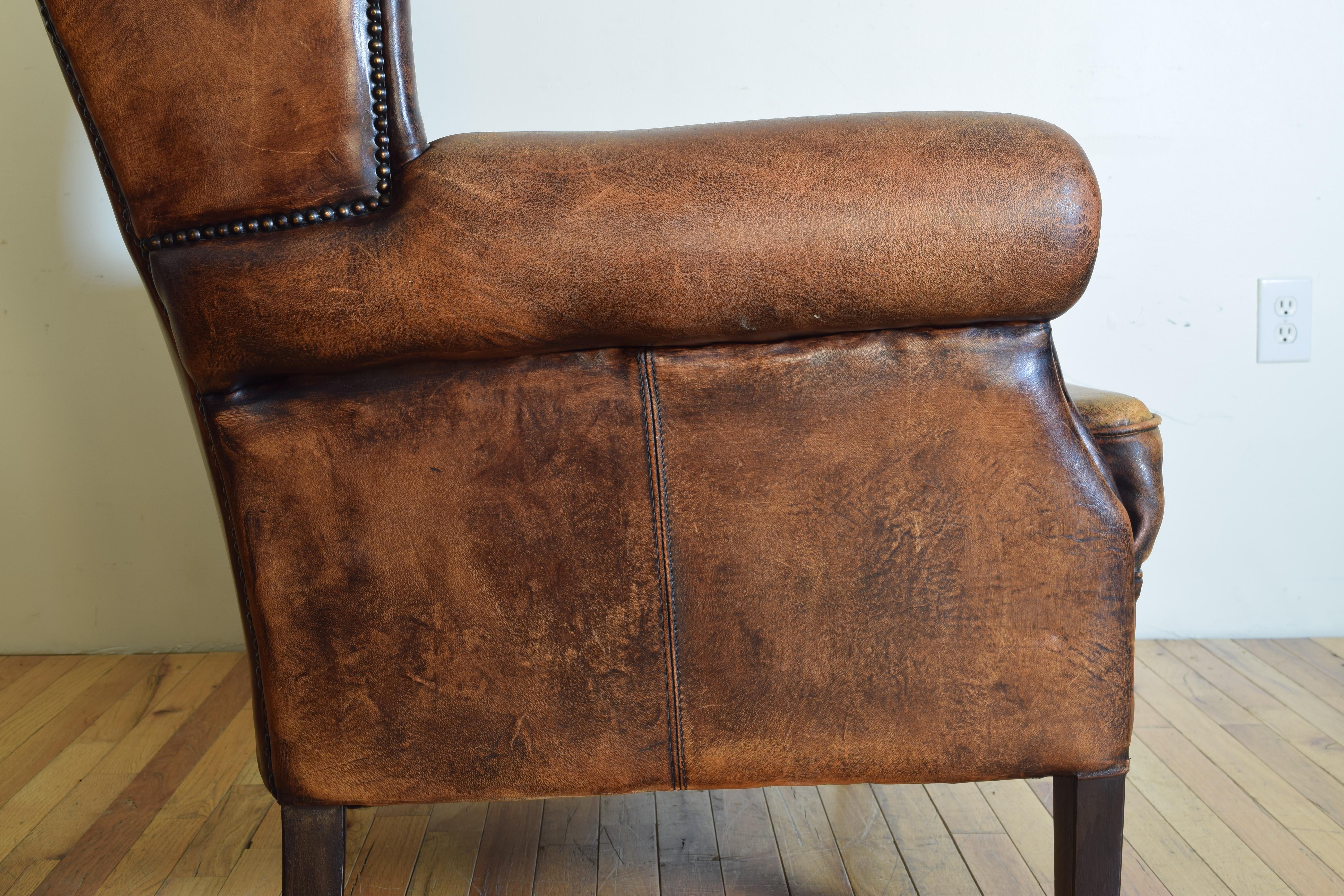 French Mahogany and Sheepskin Upholstered Wingback Chair, 20th Century 3