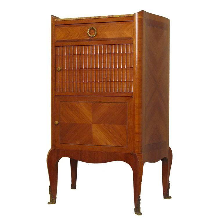 French Mahogany and Tulipwood Side Cabinet Table with Marble Top For Sale