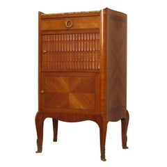 French Mahogany and Tulipwood Side Cabinet Table with Marble Top