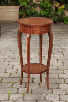 French Mahogany and Walnut Guéridon with Inlaid Diamond Motifs, circa 1900