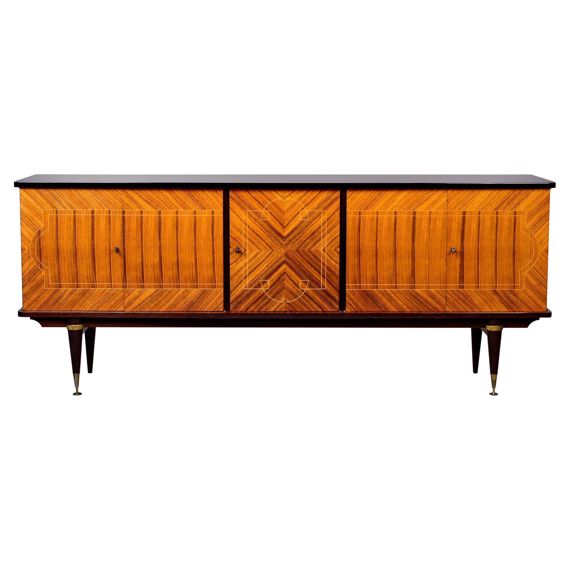 French Mahogany Art Deco Buffet or Credenza with Black Top