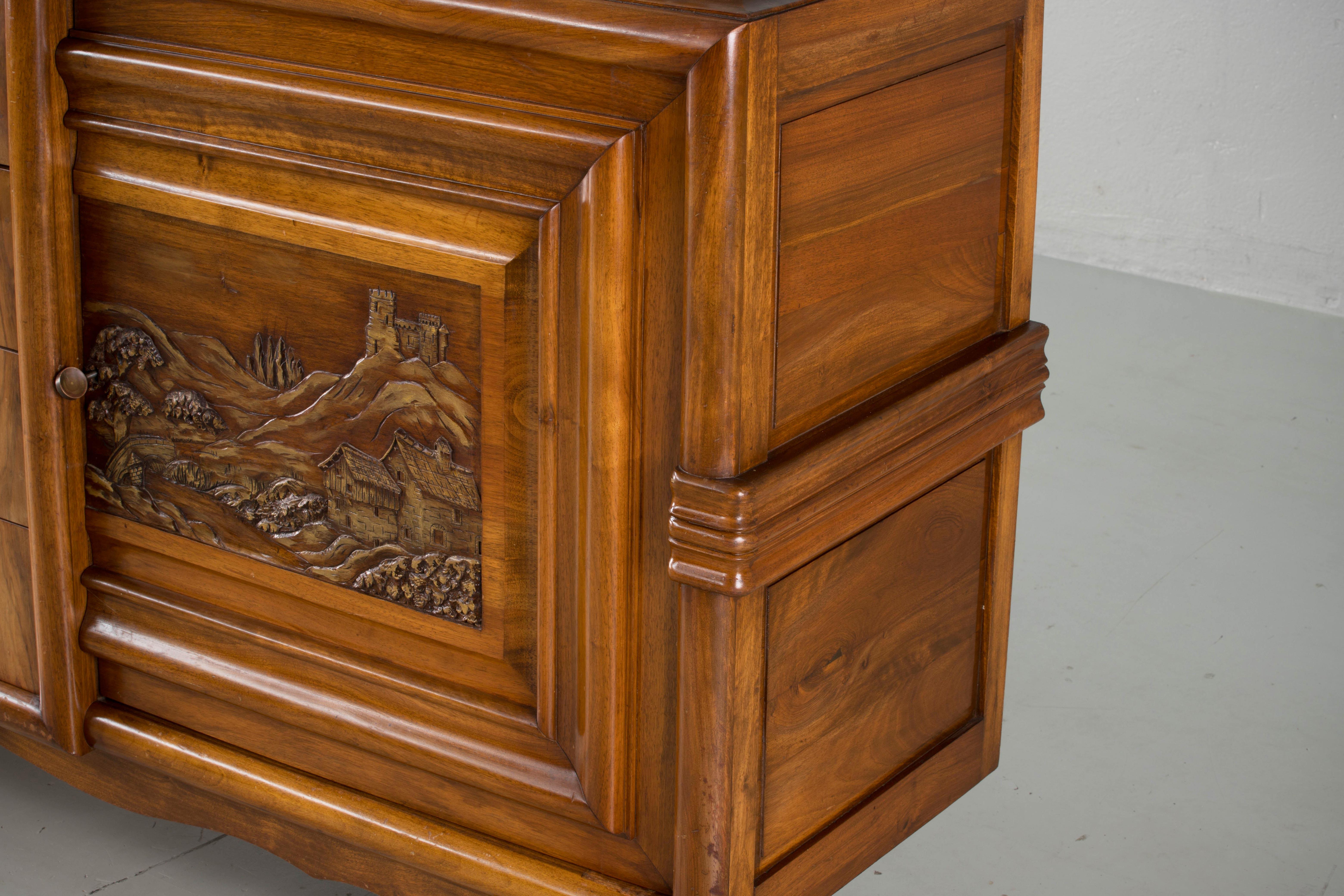 French Mahogany Art Deco Sideboard with Sculptural French Art, 1940s 2
