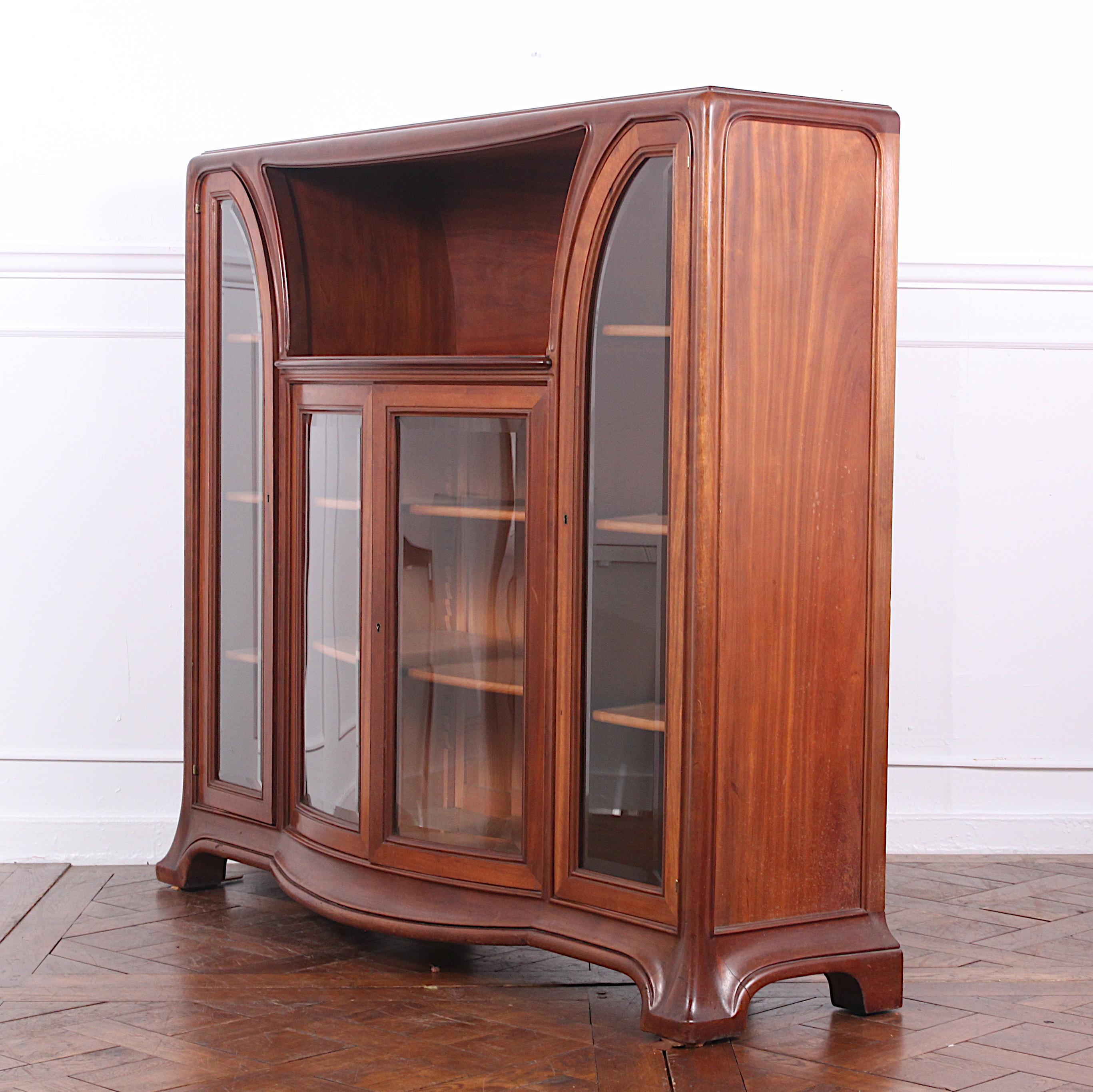 Carved French Mahogany Louis Majorelle Art Nouveau Bookcase. C.1910 