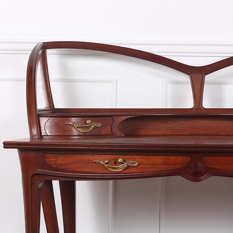 French Mahogany Art Nouveau Writing Desk Signed Louis Majorelle For Sale 1