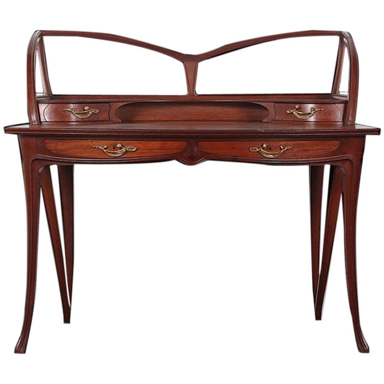 French Mahogany Art Nouveau Writing Desk Signed Louis Majorelle For