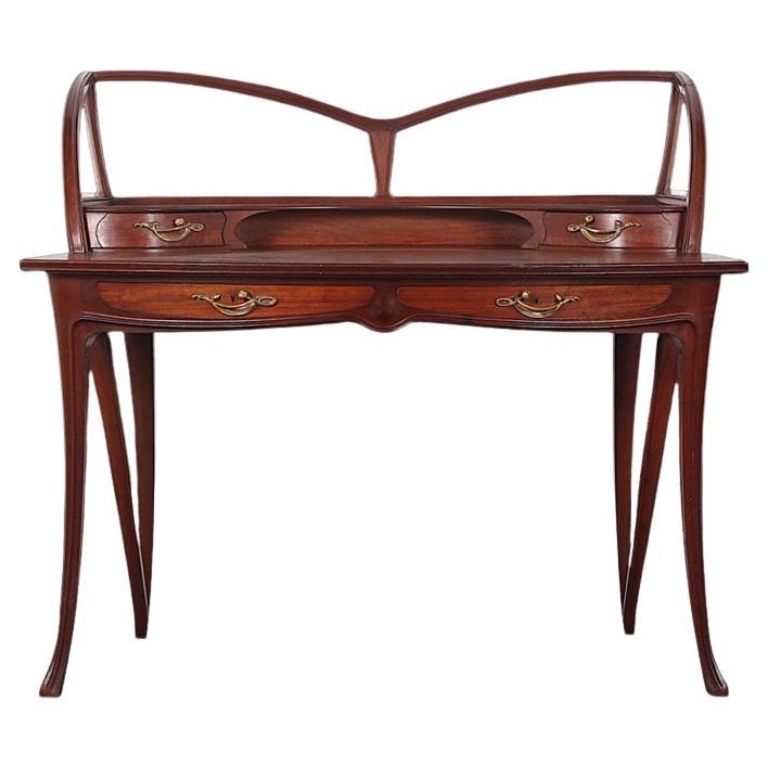 French Mahogany Art Nouveau Writing Desk Signed Louis Majorelle For Sale