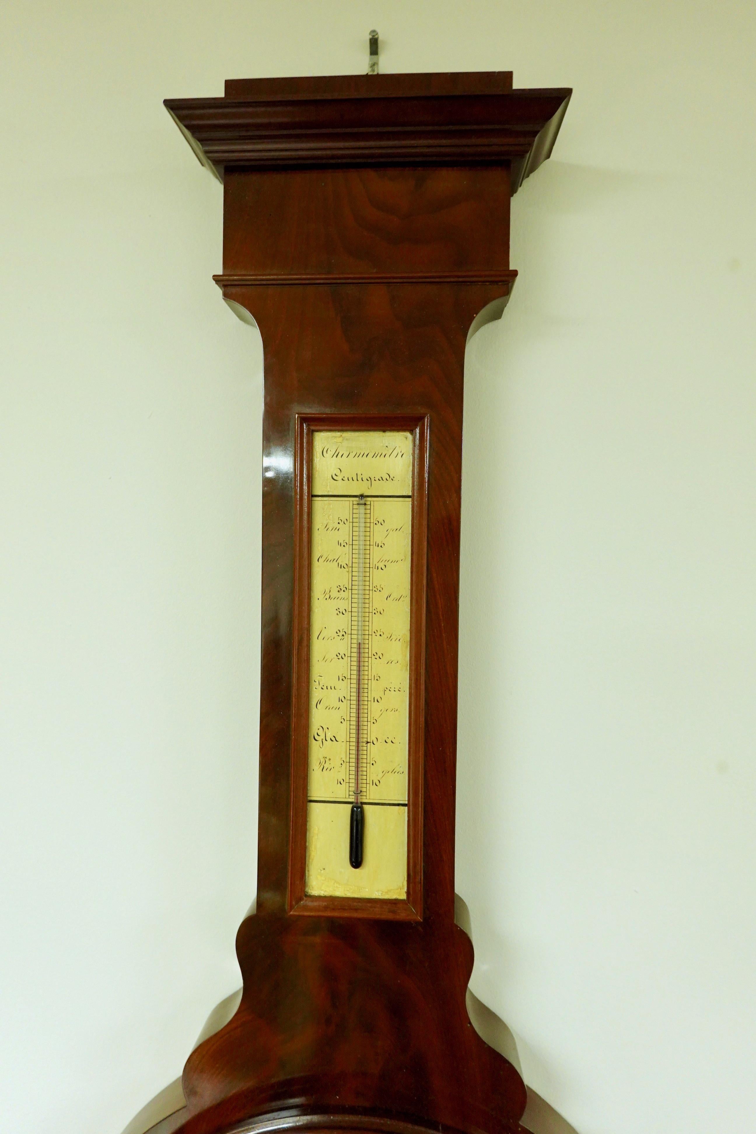 Louis Philippe French Mahogany Barometer with Thermometer by 