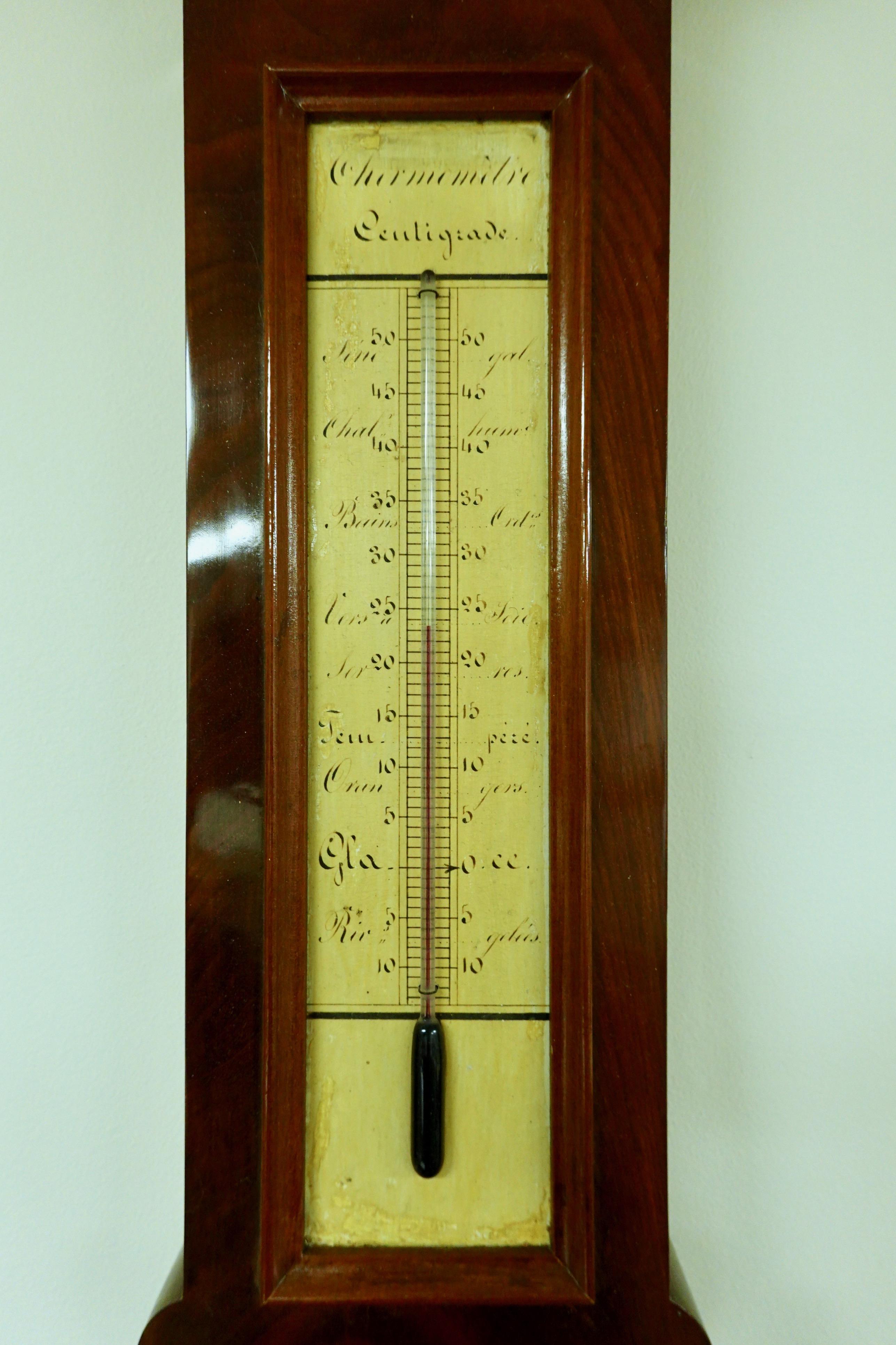 Hand-Painted French Mahogany Barometer with Thermometer by 