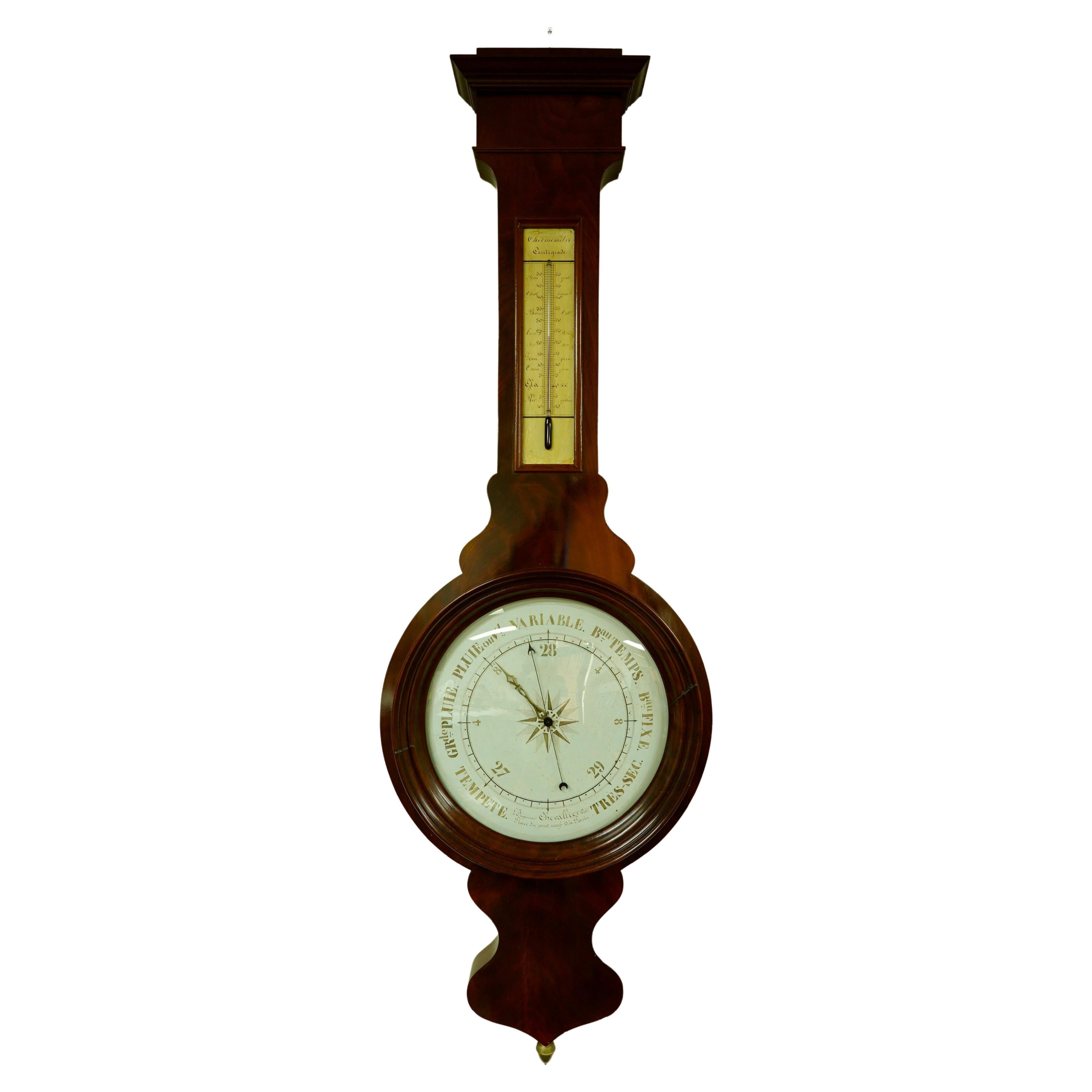 French Mahogany Barometer with Thermometer by "L'Ingenieur Chevallier" For Sale