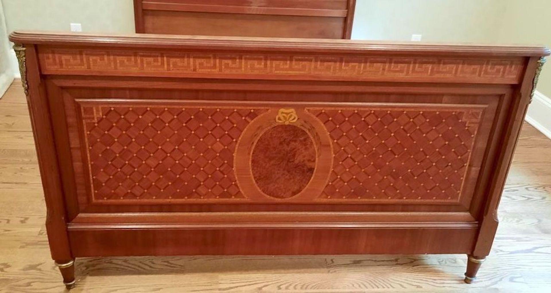 French Mahogany Bed Louis XVI Style Parquetry Ormolu 4