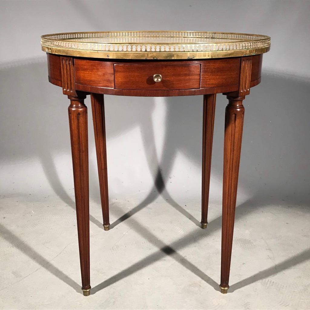 Napoleon III French Mahogany Bouillotte Table with Brass Gallery and Carrara Marble Top