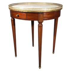 Antique French Mahogany Bouillotte Table with Brass Gallery and Carrara Marble Top