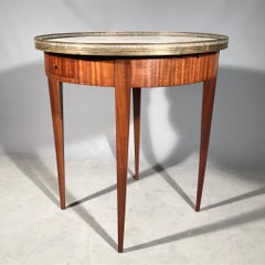 French Mahogany Bouillotte Table with Marble Top and Full Brass Gallery