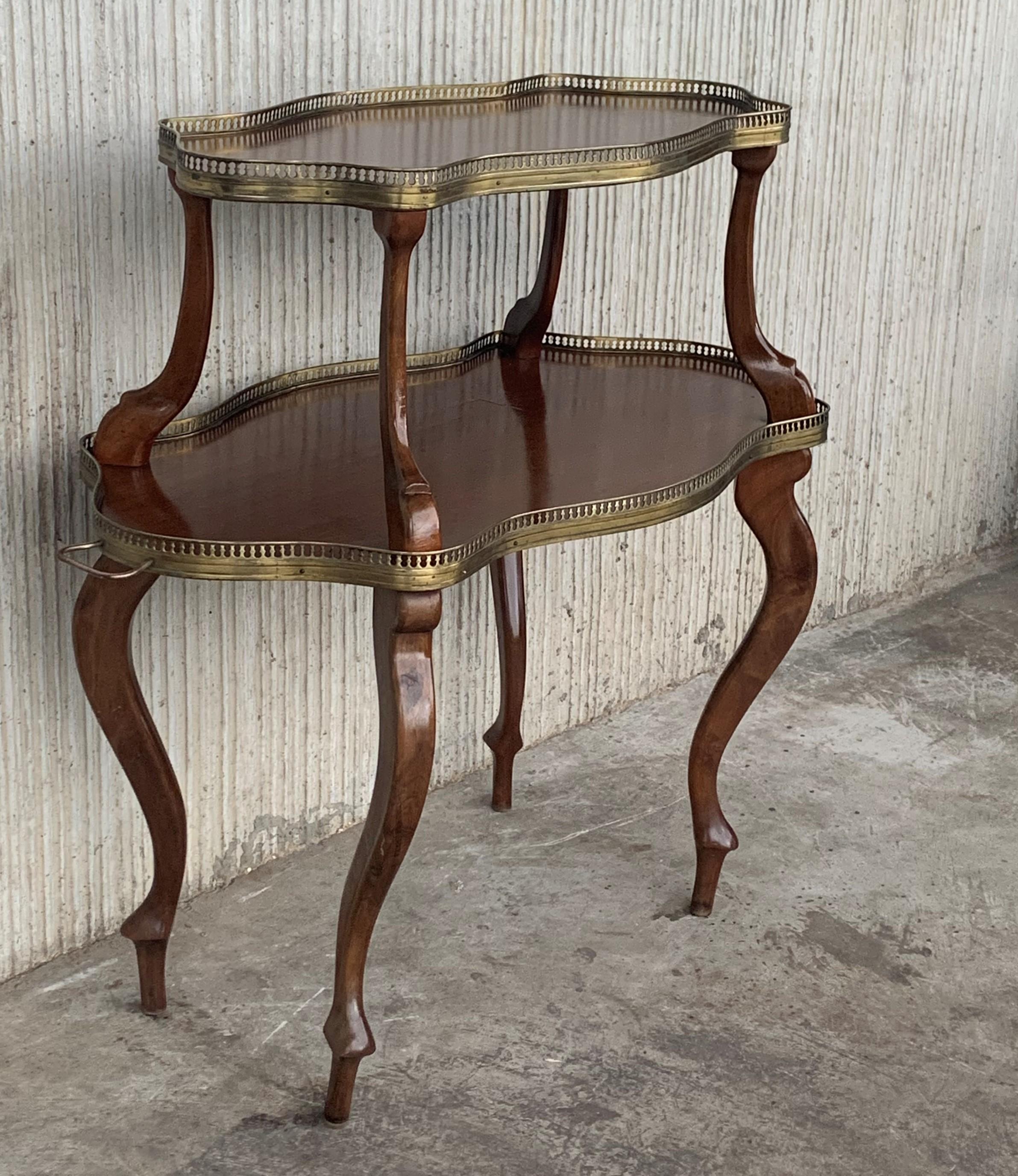 French Provincial French Mahogany Brass Two-Tier Side or Coffee Table For Sale