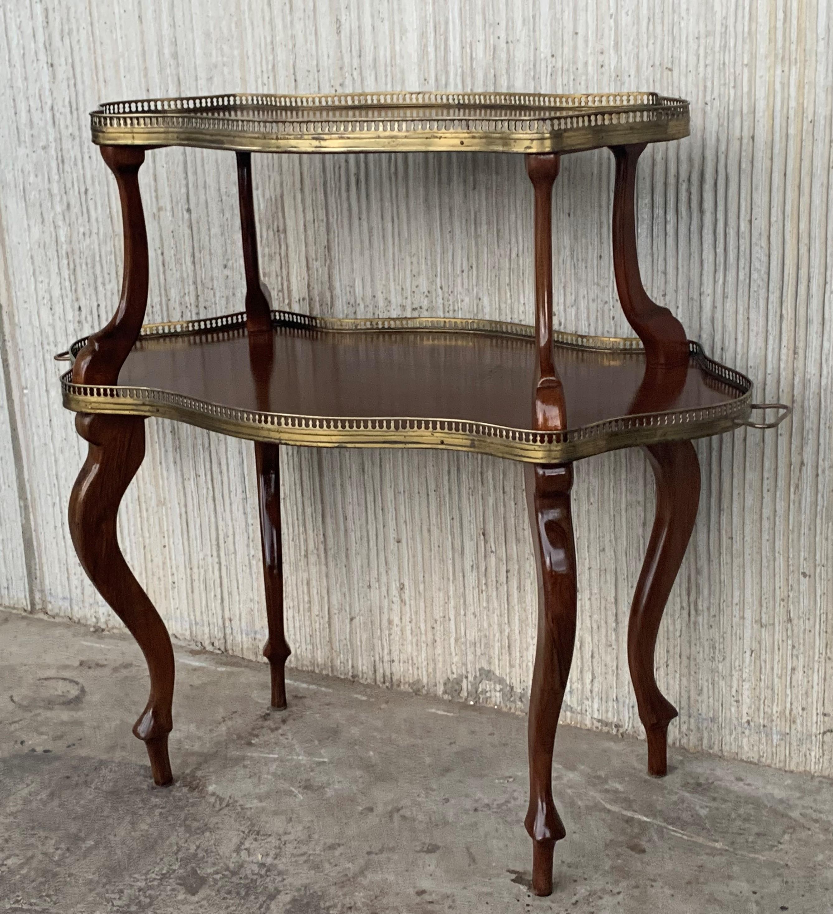 European French Mahogany Brass Two-Tier Side or Coffee Table For Sale