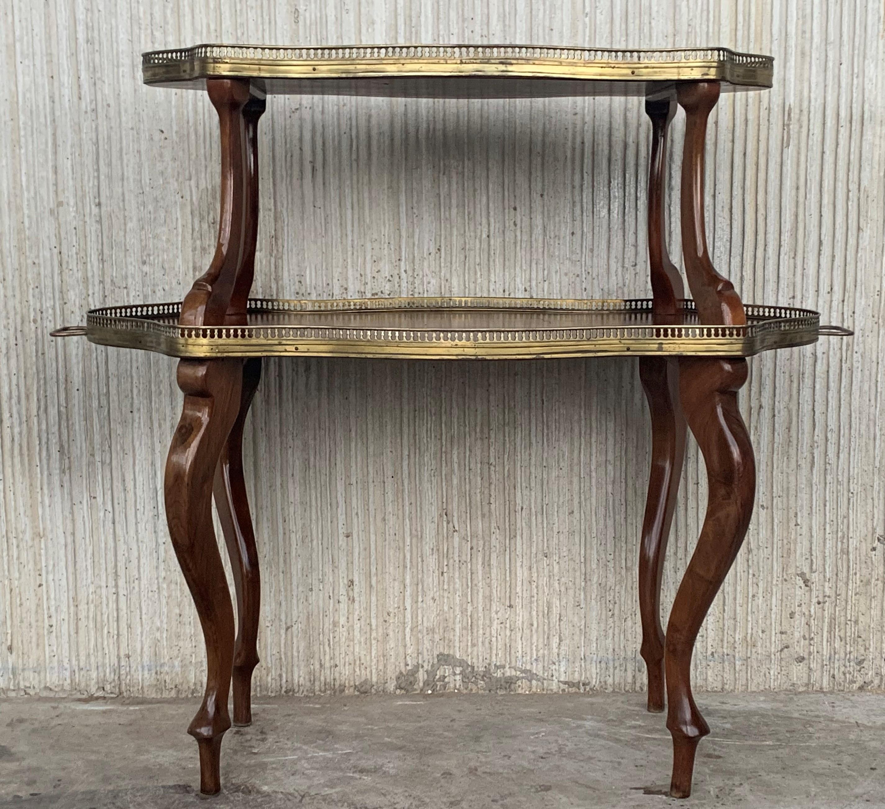 French Mahogany Brass Two-Tier Side or Coffee Table In Good Condition For Sale In Miami, FL