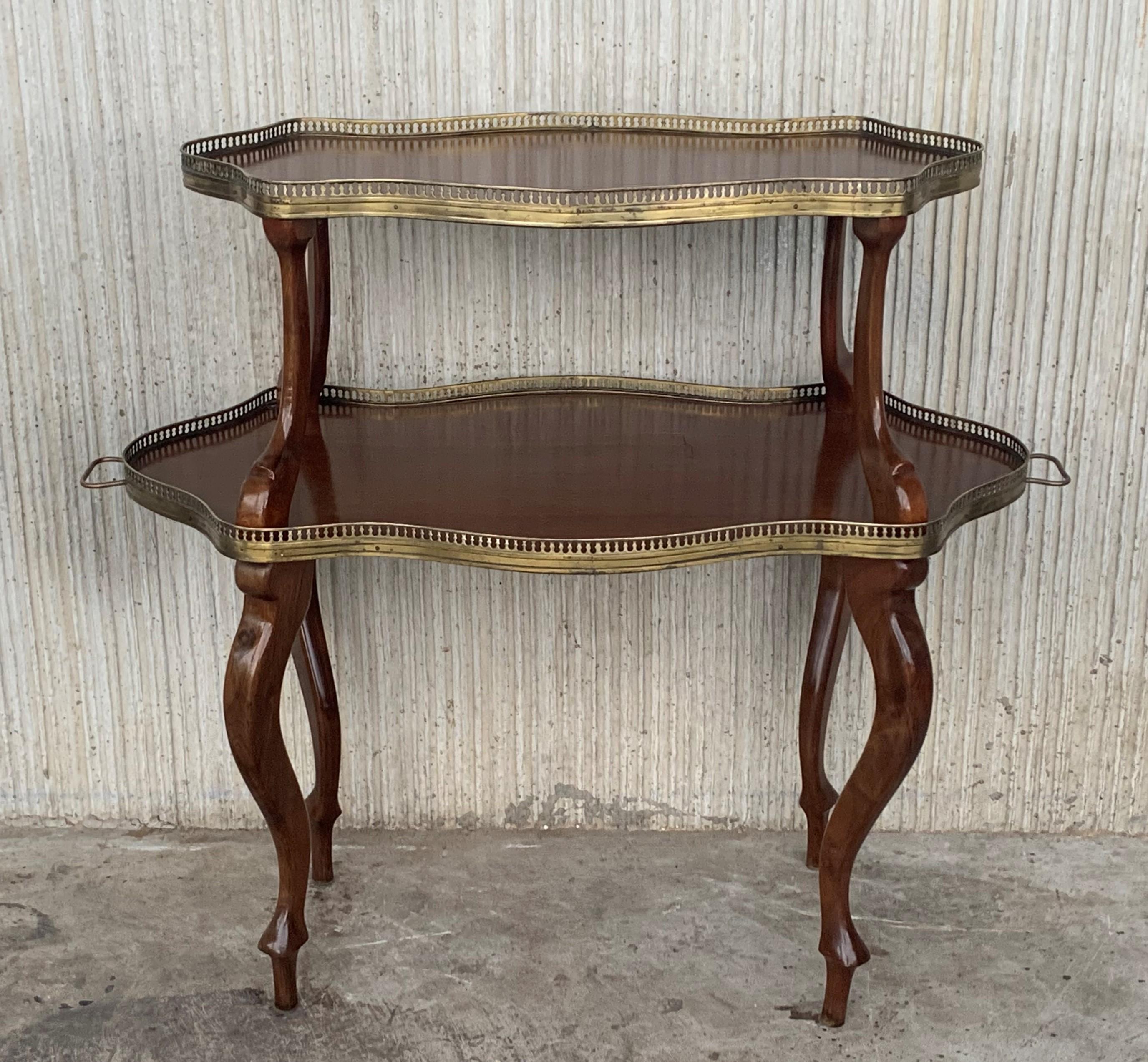 20th Century French Mahogany Brass Two-Tier Side or Coffee Table For Sale