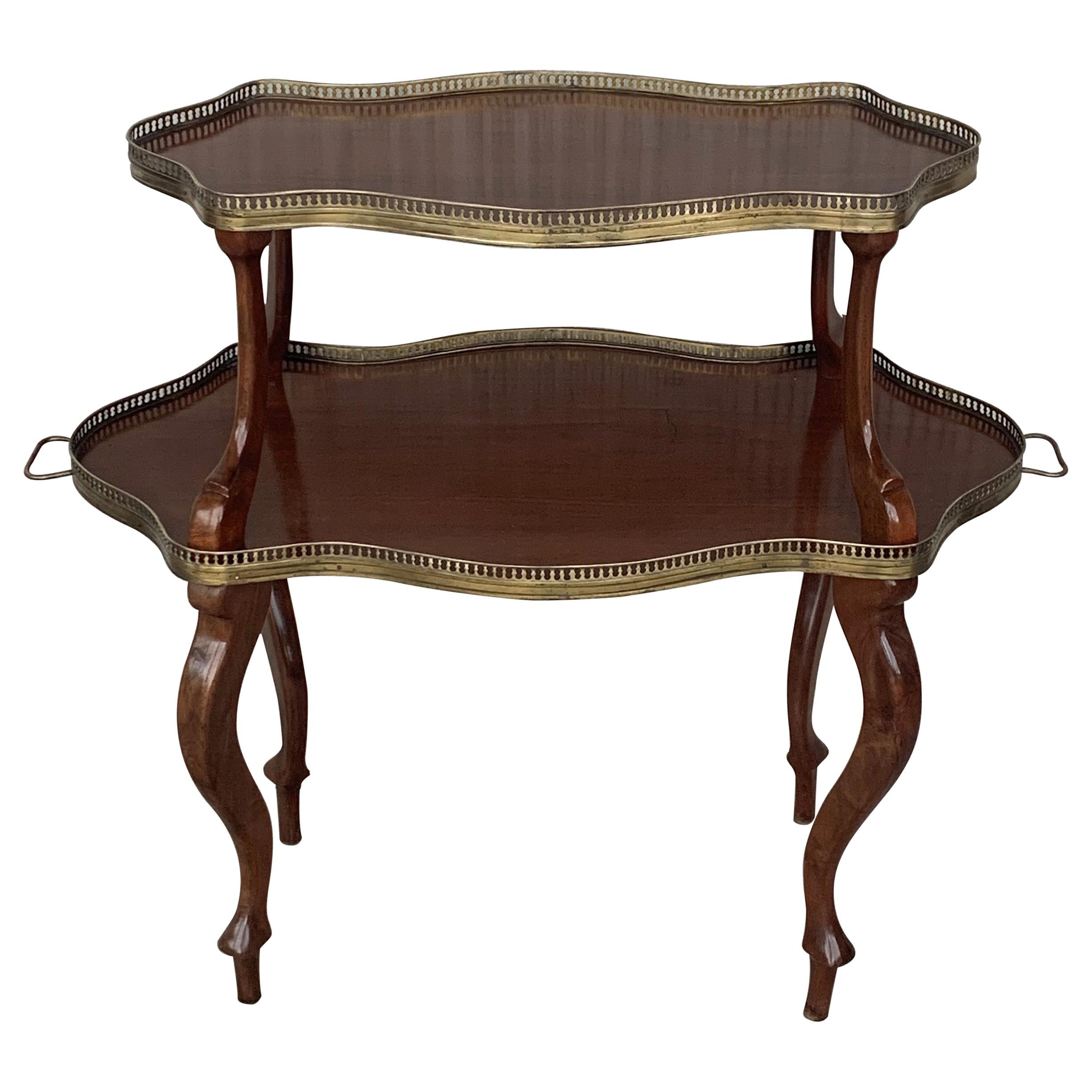 French Mahogany Brass Two-Tier Side or Coffee Table