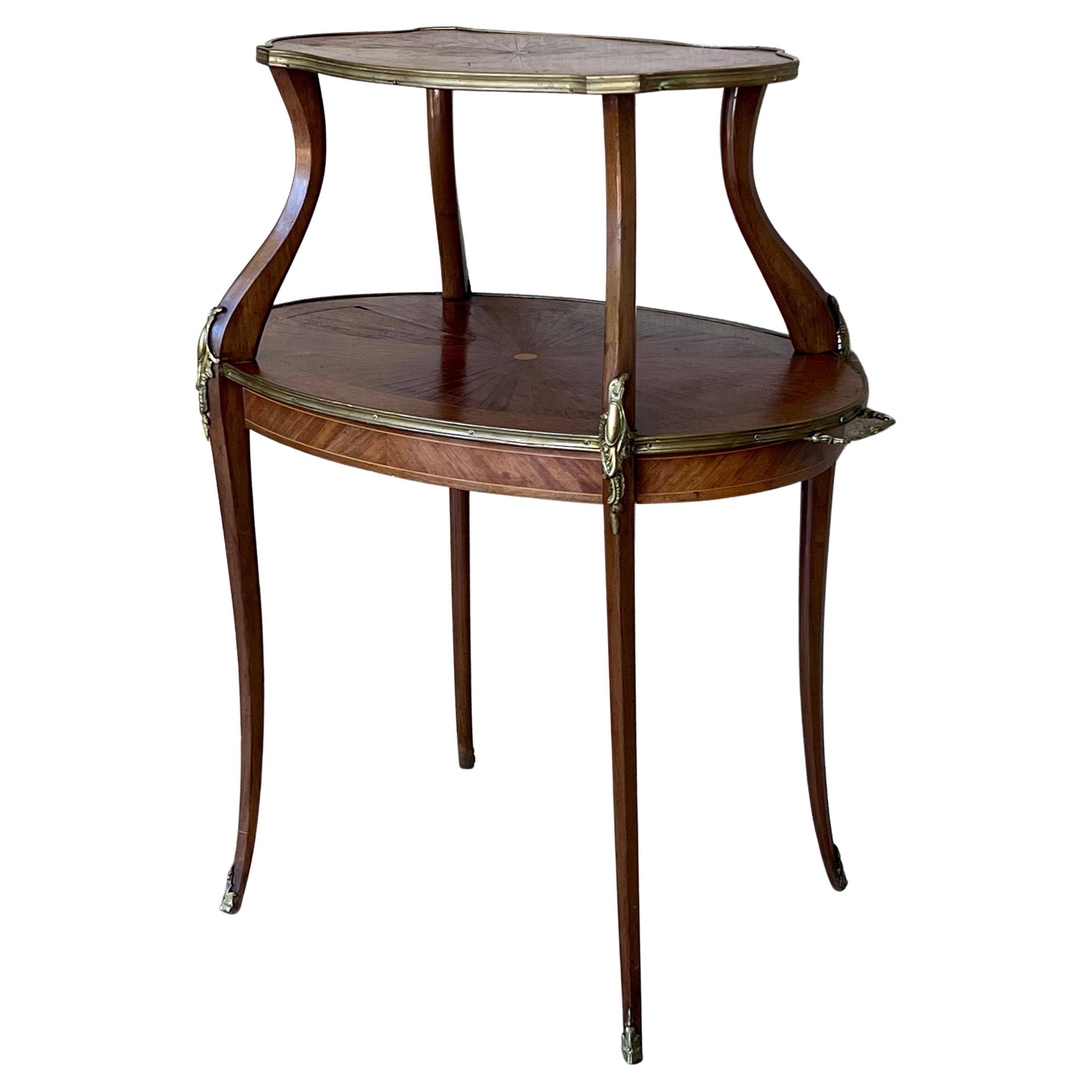 French Mahogany Brass Two-Tier Side or Coffee Table For Sale