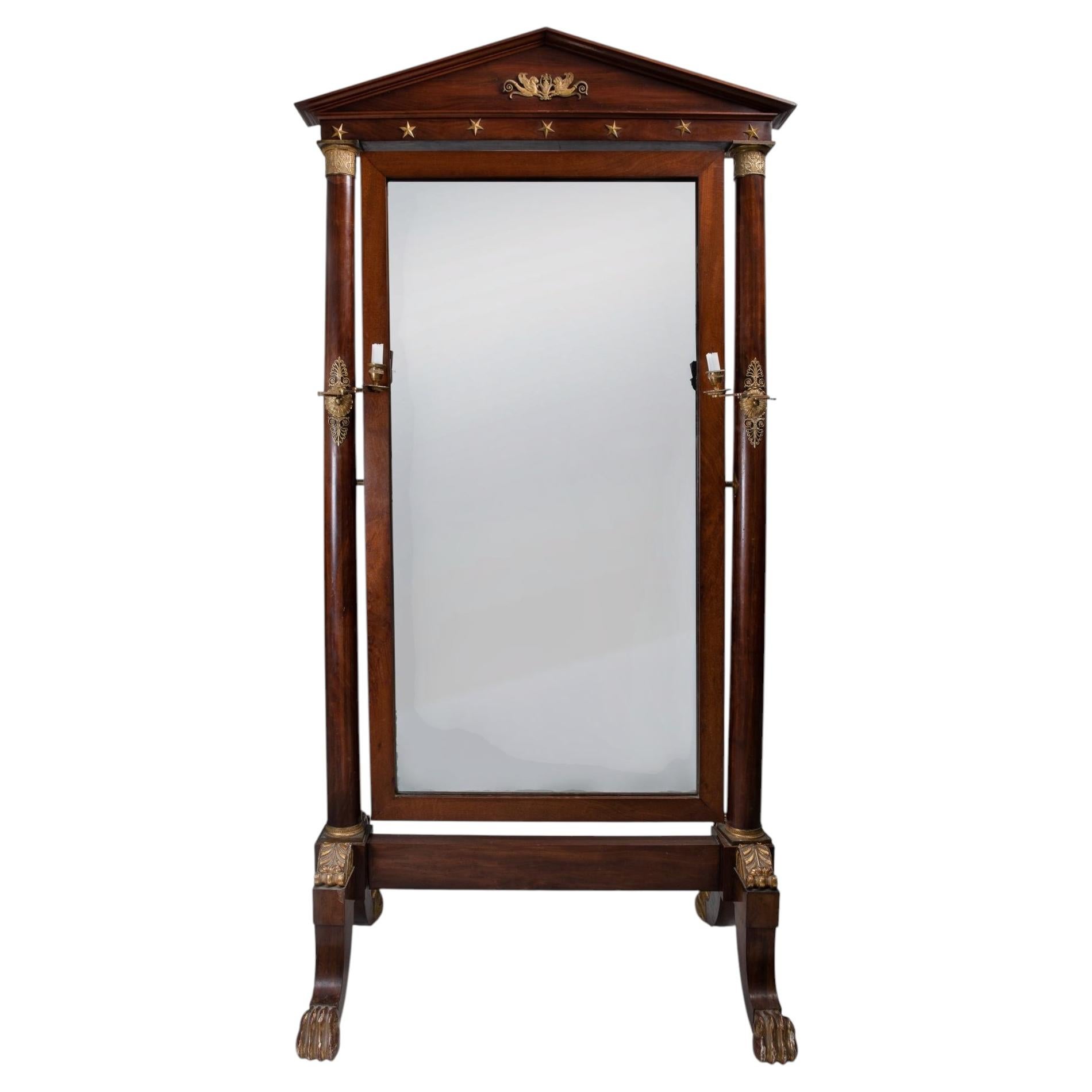French Mahogany Cheval Mirror Psyche by Jean-Jacques Werner Palais Eynard For Sale