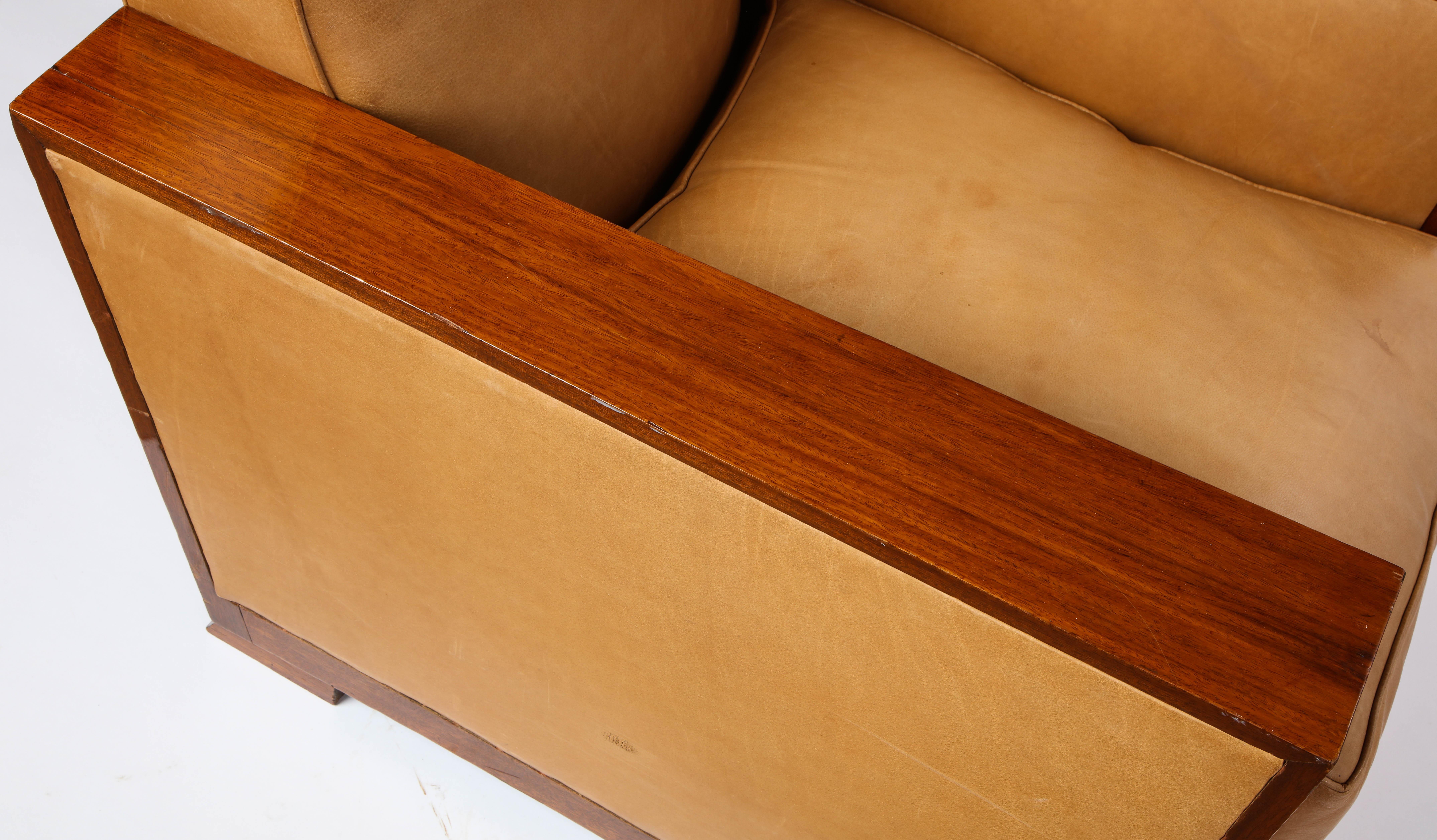 French Mahogany Club Chair with Leather Upholstery, Attributed to Dominique For Sale 8