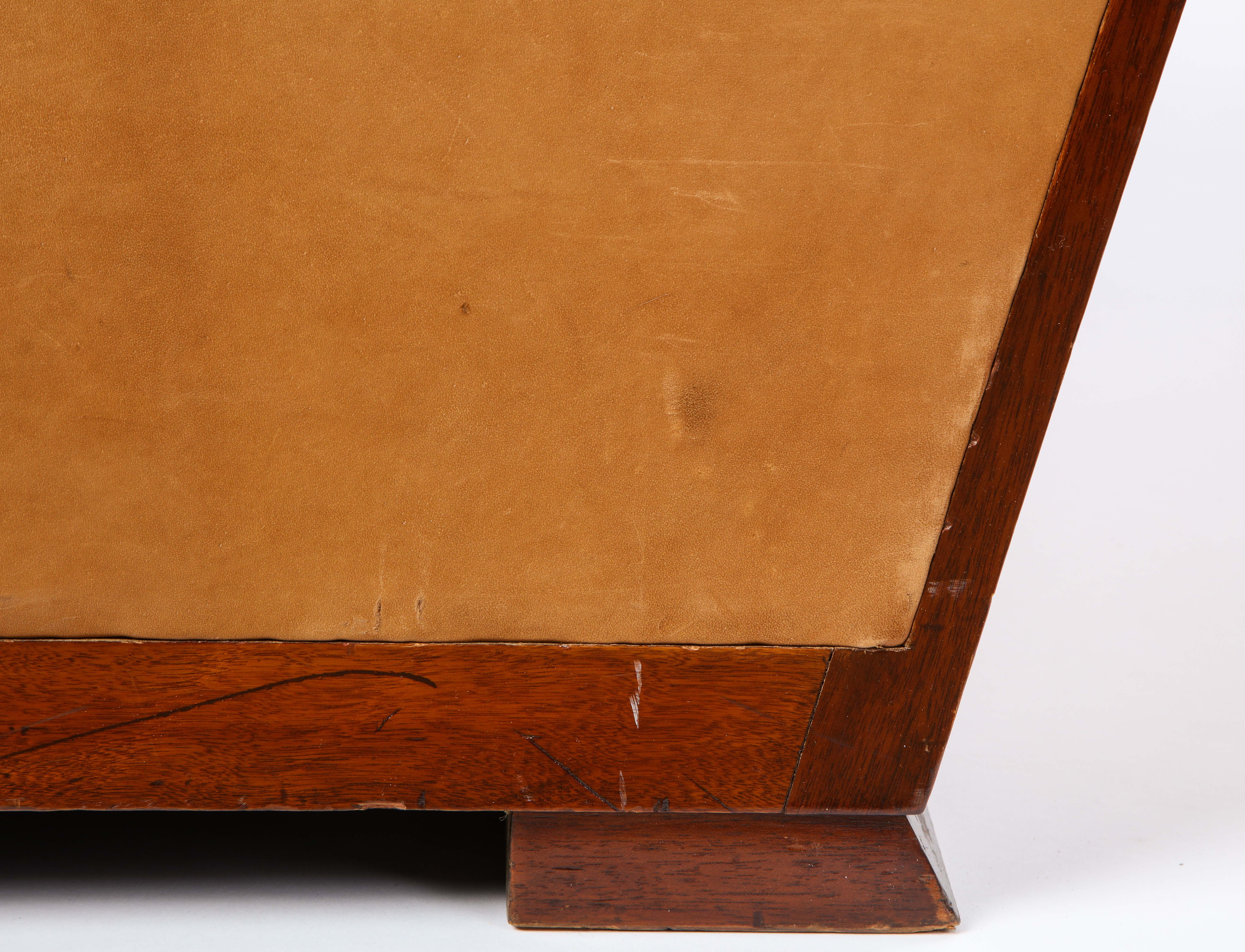 French Mahogany Club Chair with Leather Upholstery, Attributed to Dominique For Sale 2