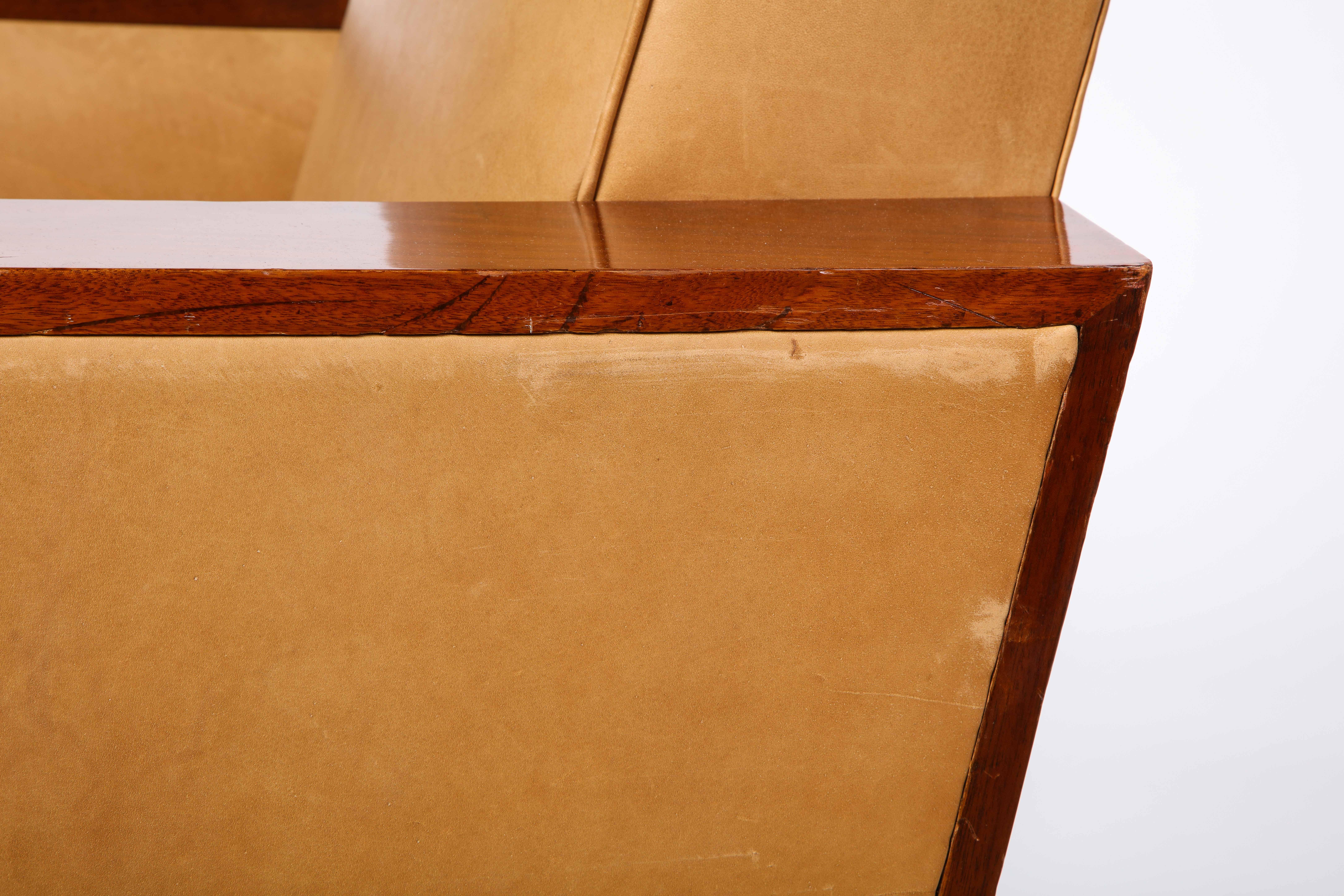 French Mahogany Club Chair with Leather Upholstery, Attributed to Dominique For Sale 3