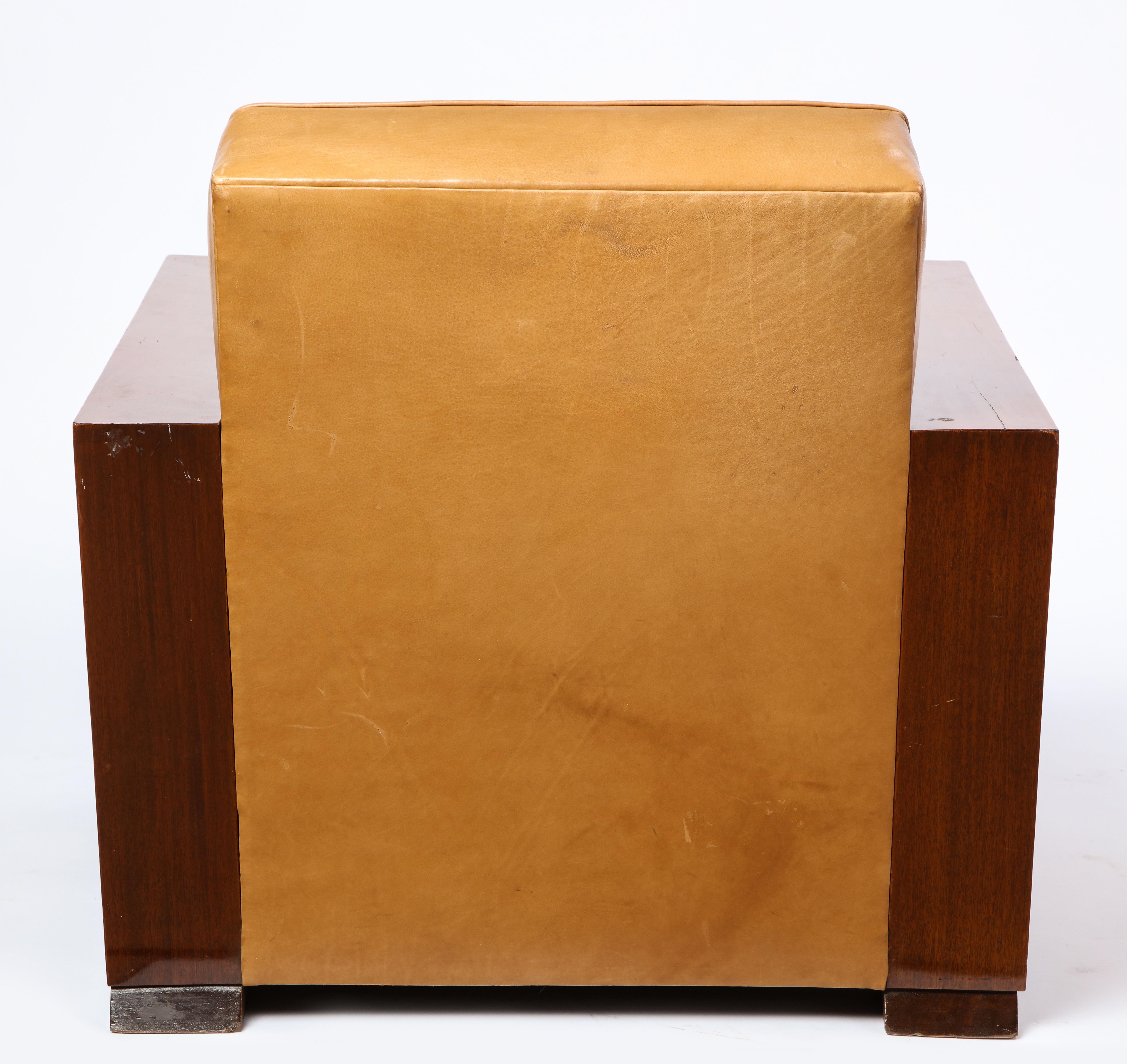 French Mahogany Club Chair with Leather Upholstery, Attributed to Dominique For Sale 4