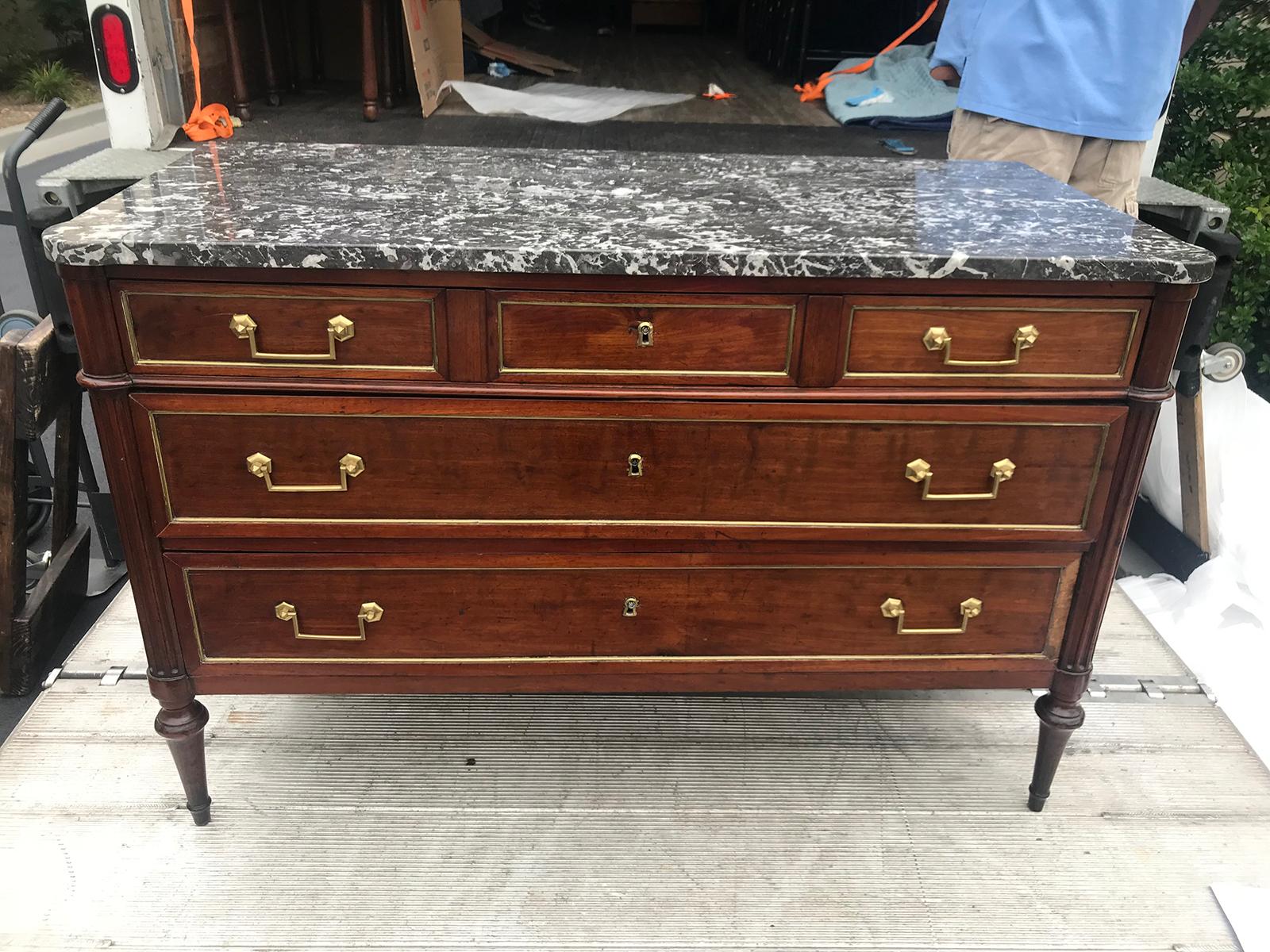 French Mahogany Commode with Marble Top in the Style of Louis XVI, circa 1800 In Good Condition In Atlanta, GA
