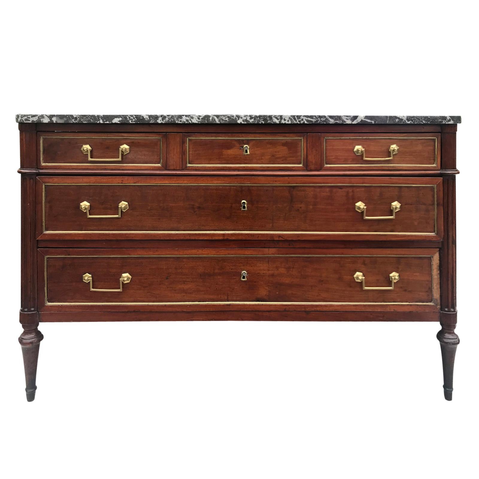 French Mahogany Commode with Marble Top in the Style of Louis XVI, circa 1800