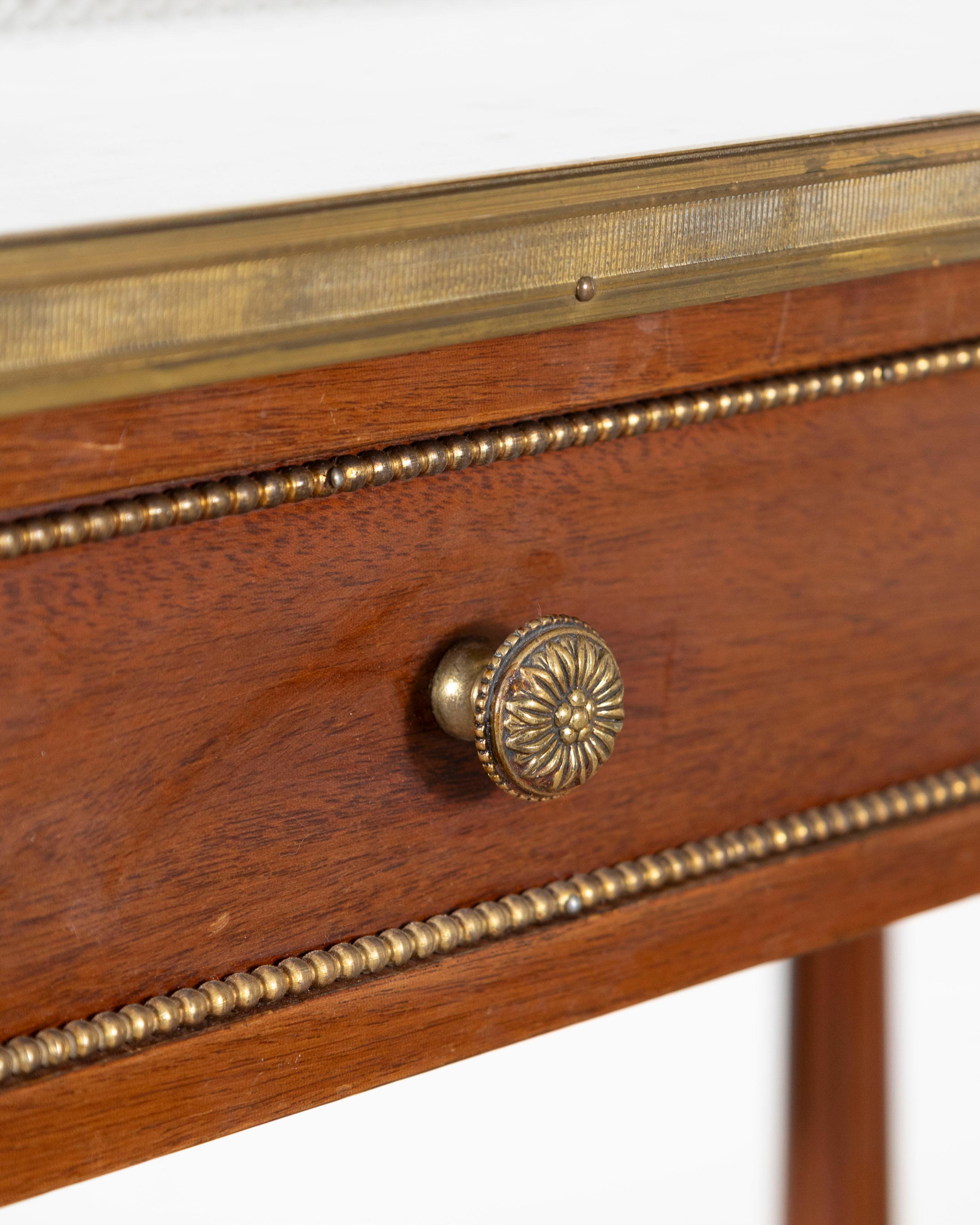 French Mahogany Console Table with Marble Top and Brass Gallery, Early 20th Cent For Sale 7