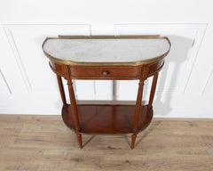 French Mahogany Console Table with Marble Top and Brass Gallery, Early 20th Cent