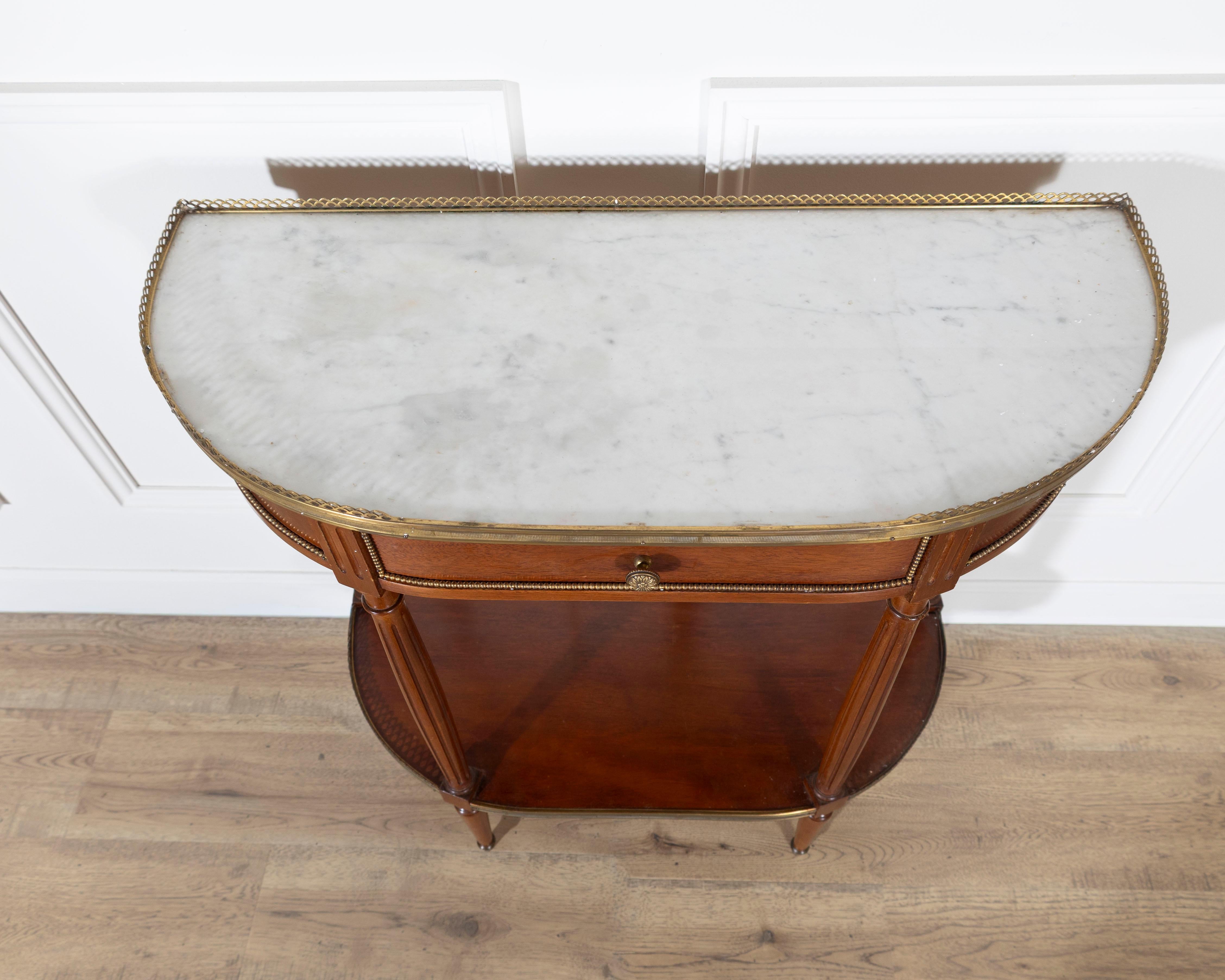 French Mahogany Console Table with Marble Top and Brass Gallery, Early 20th Cent In Good Condition For Sale In Atlanta, GA