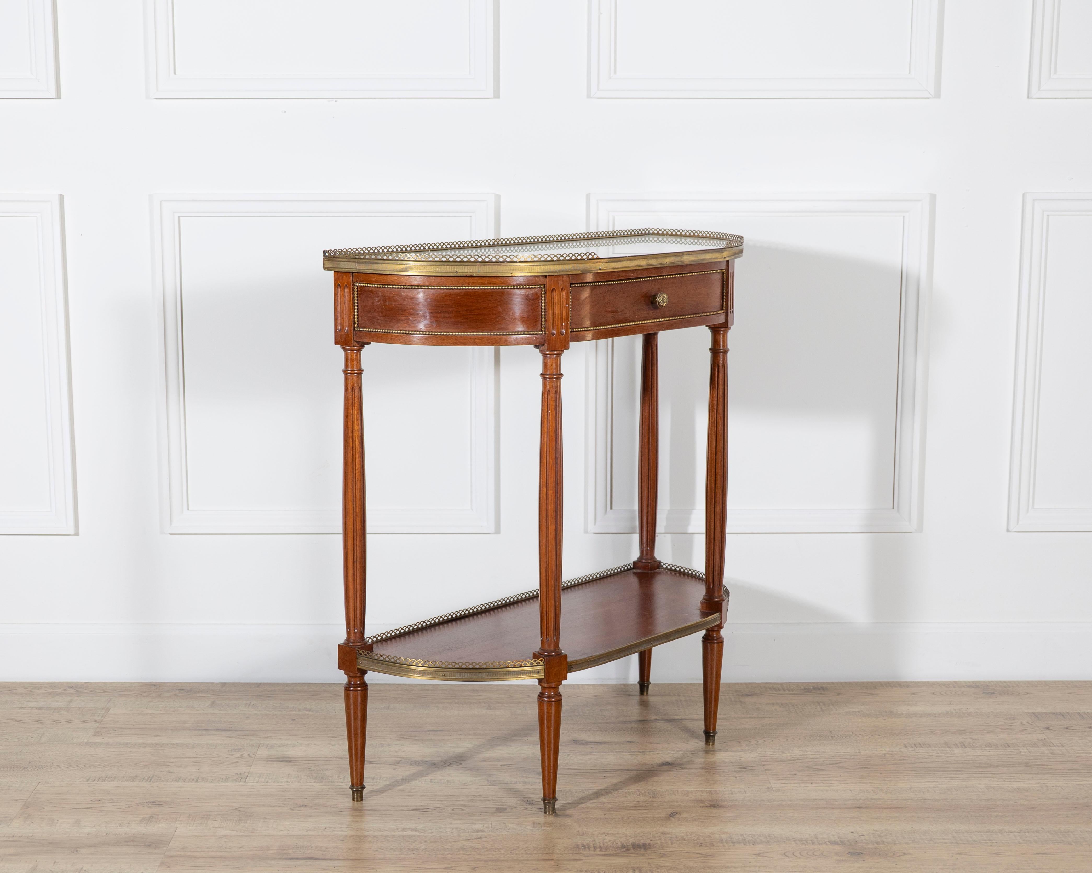 French Mahogany Console Table with Marble Top and Brass Gallery, Early 20th Cent For Sale 1