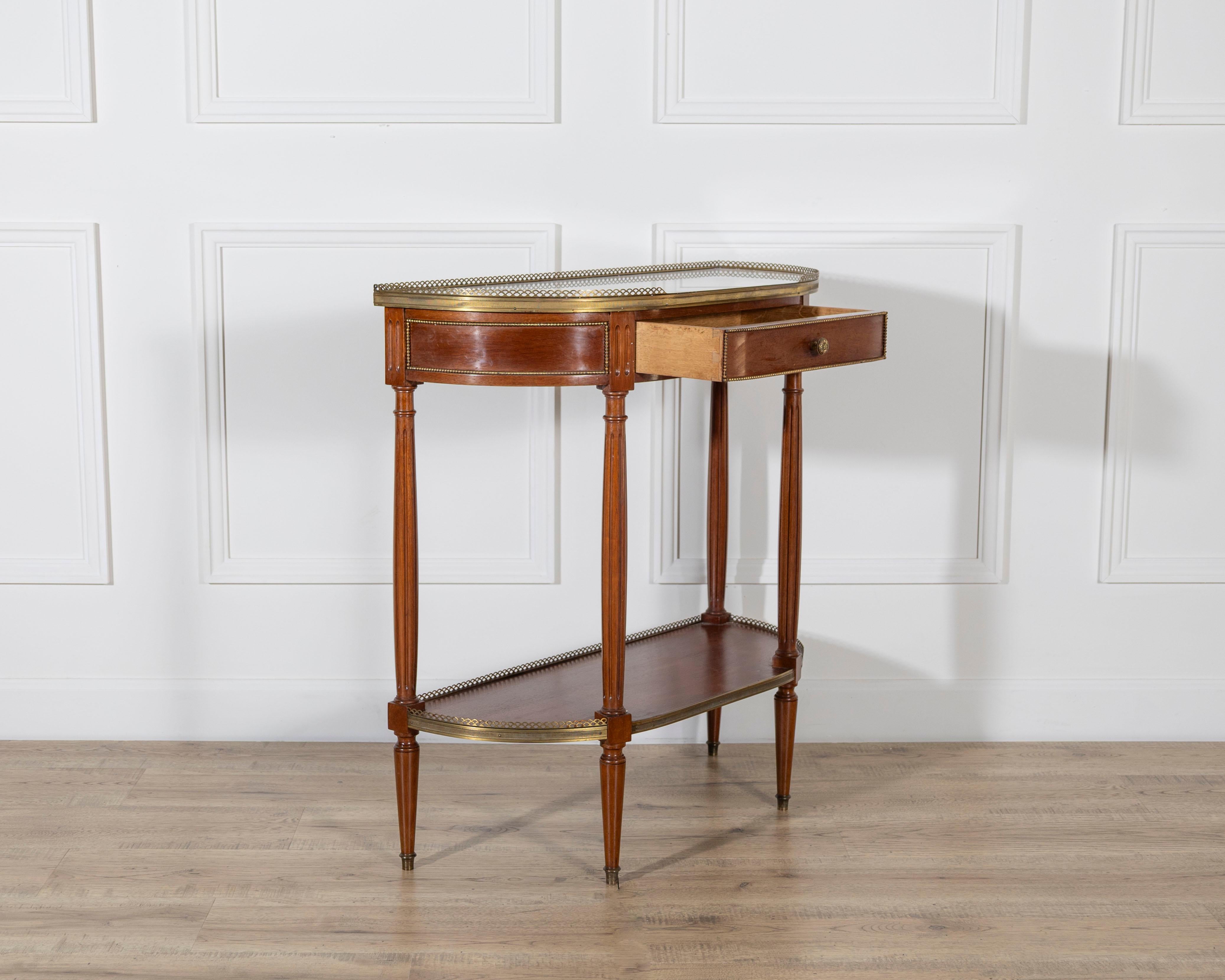 French Mahogany Console Table with Marble Top and Brass Gallery, Early 20th Cent For Sale 2