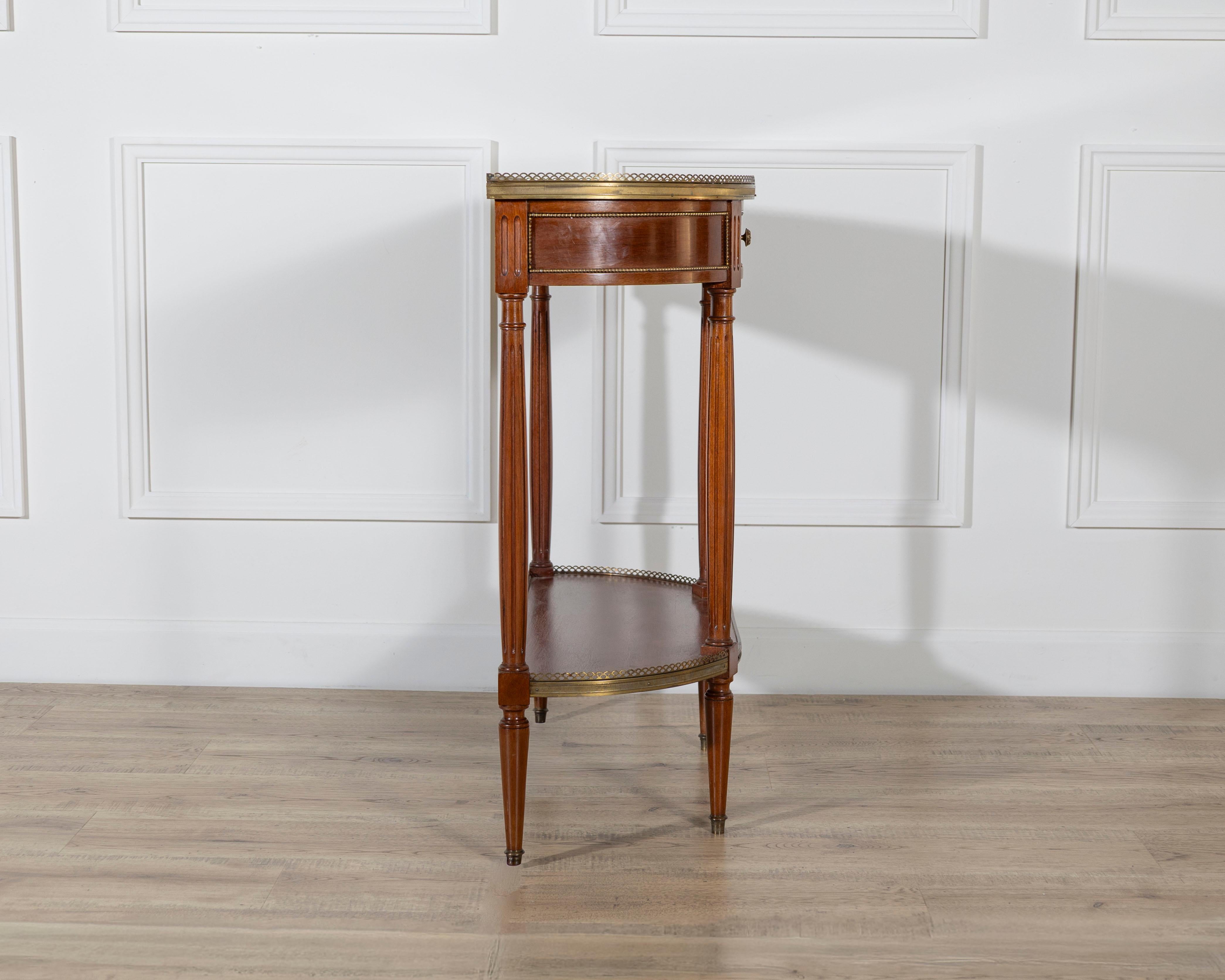 French Mahogany Console Table with Marble Top and Brass Gallery, Early 20th Cent For Sale 4