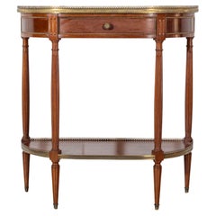 French Mahogany Console Table with Marble Top and Brass Gallery, Early 20th Cent