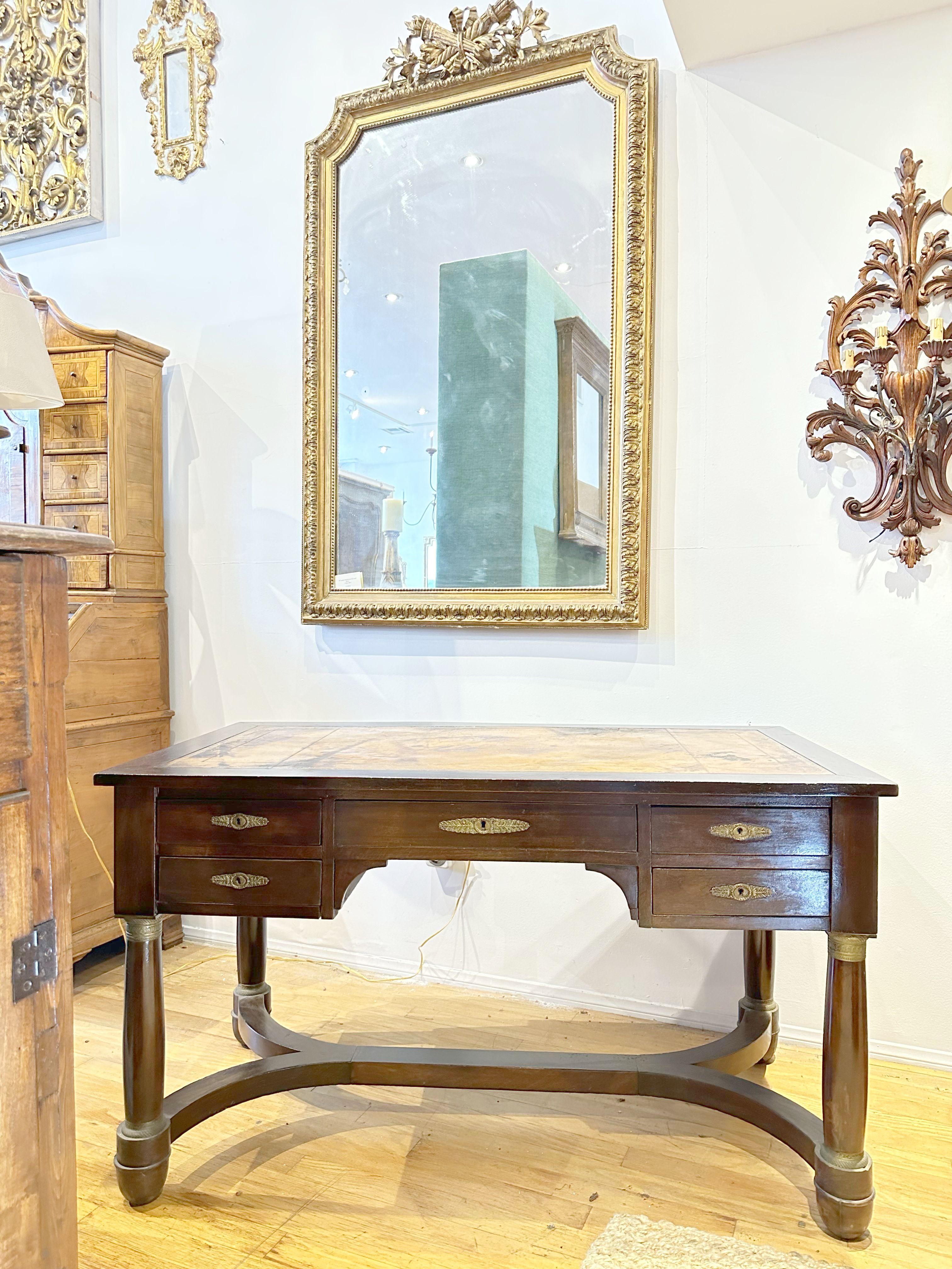 Brass French Mahogany Desk, circa 1850 For Sale