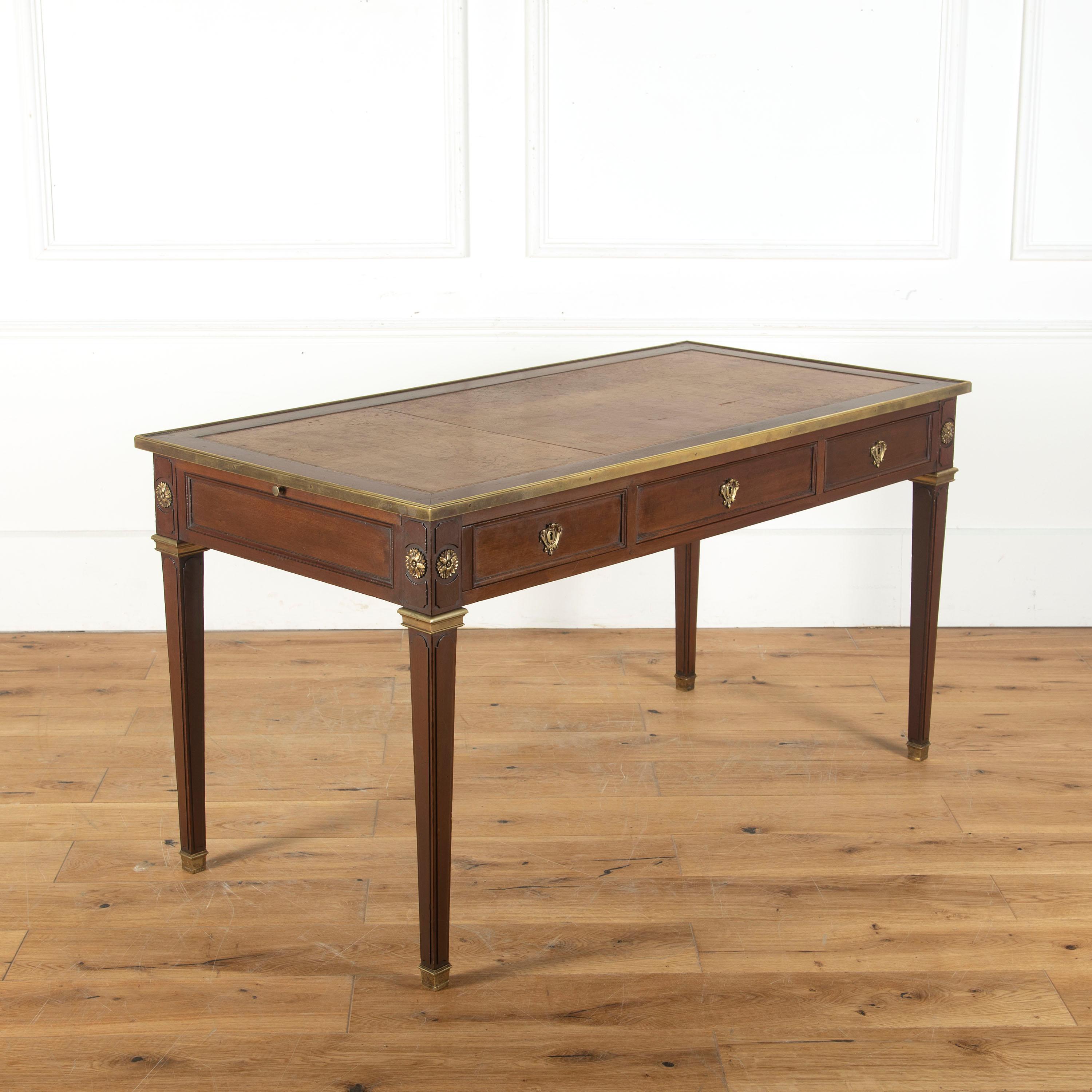 French Mahogany Desk with Brass Mounts In Good Condition In Gloucestershire, GB