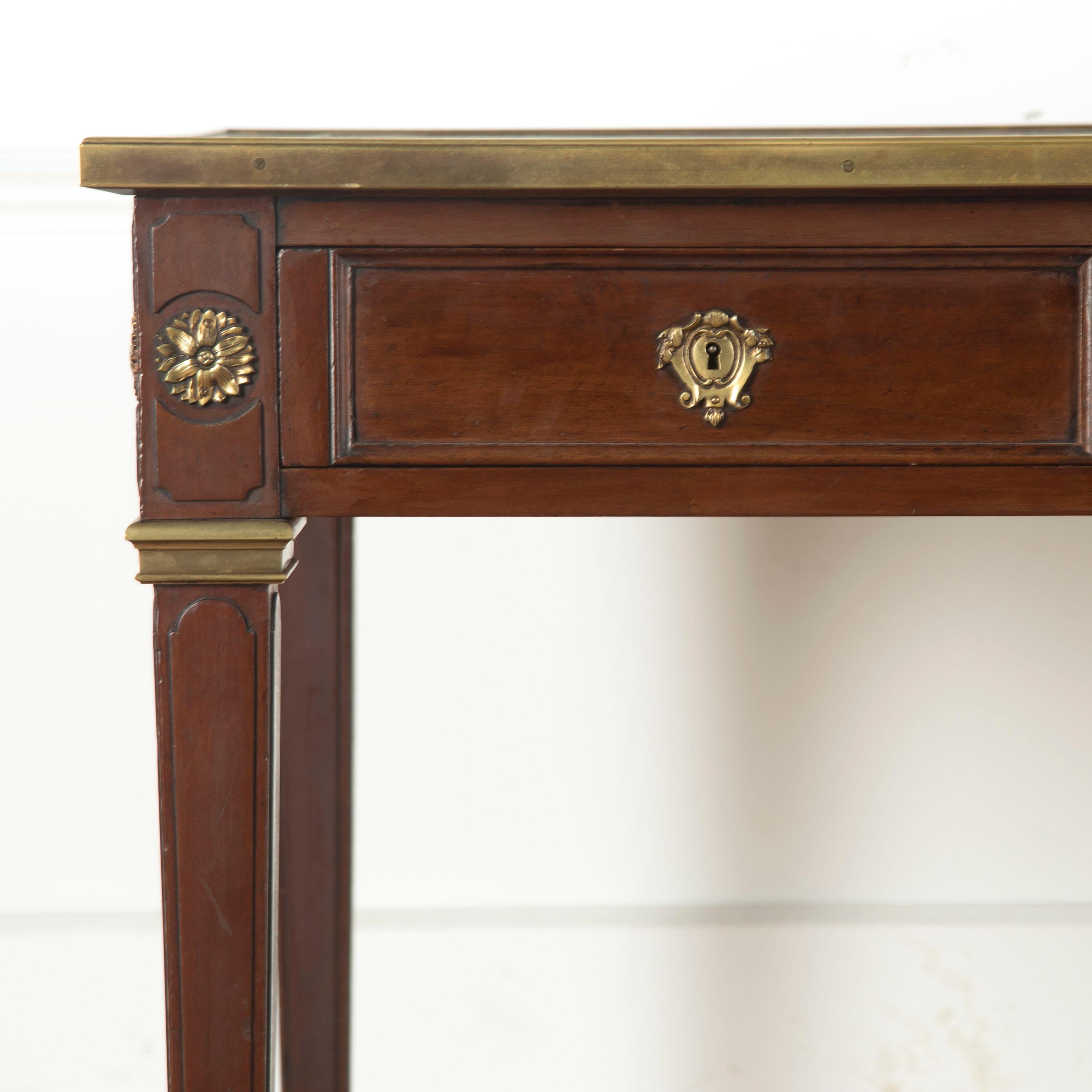 Early 20th Century French Mahogany Desk with Brass Mounts
