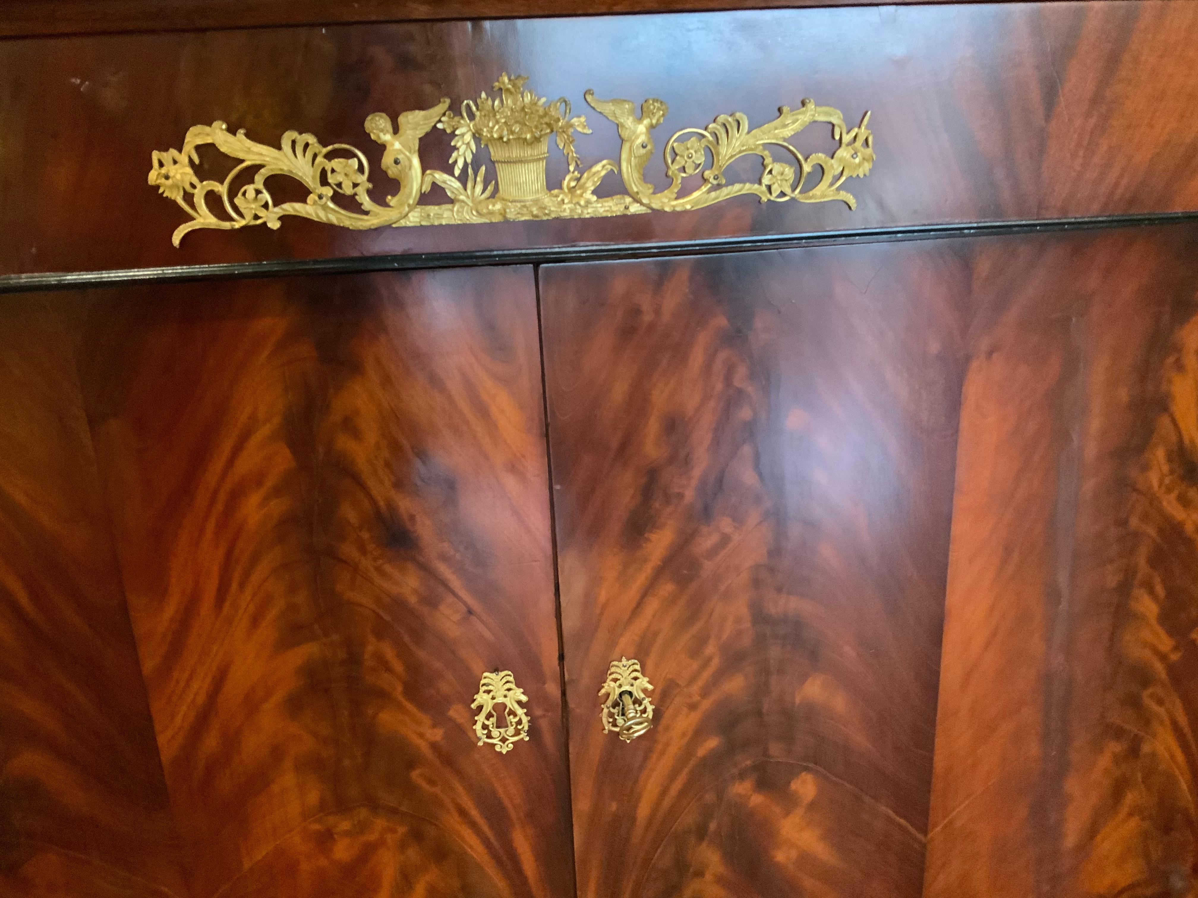 French Mahogany Empire Cabinet, 19th C with Two Doors and Gilt Bronze Mounts In Good Condition For Sale In Houston, TX