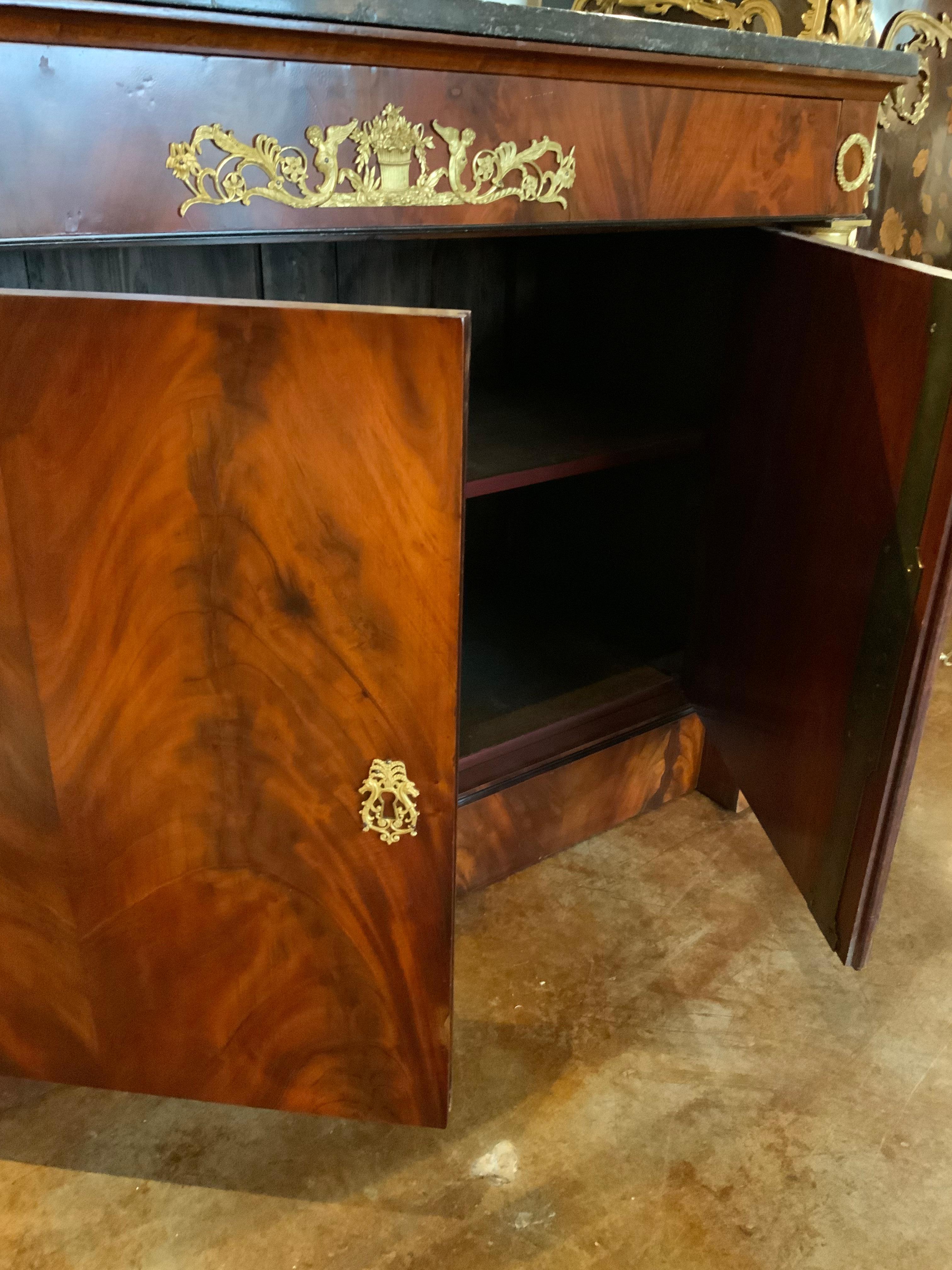 19th Century French Mahogany Empire Cabinet, 19th C with Two Doors and Gilt Bronze Mounts
