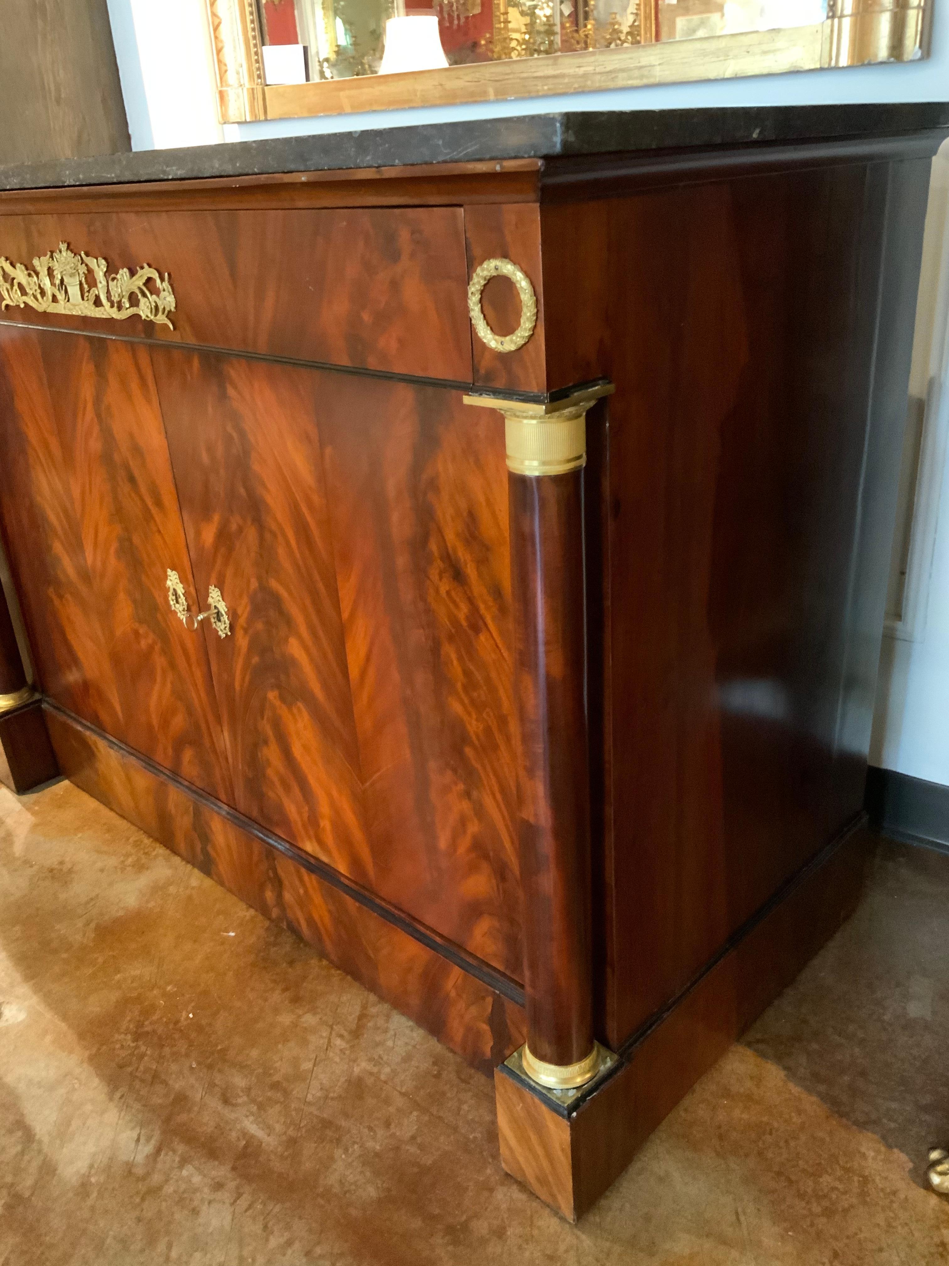 French Mahogany Empire Cabinet, 19th C with Two Doors and Gilt Bronze Mounts For Sale 4