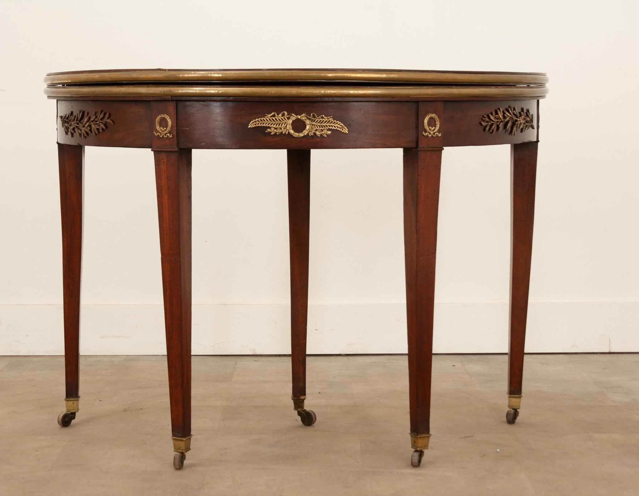 Hand-Crafted French Mahogany Empire Console Game Table For Sale