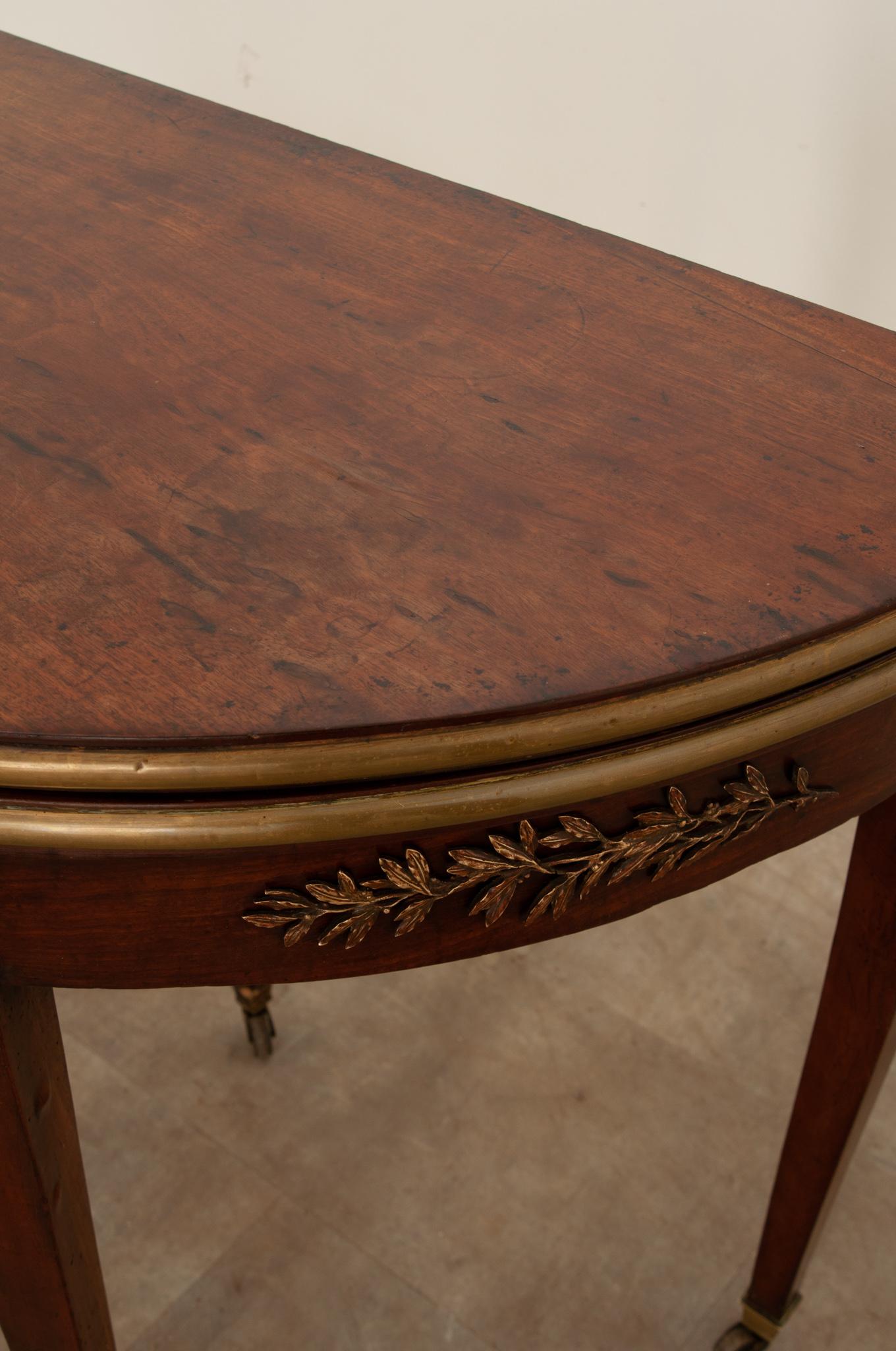 Brass French Mahogany Empire Console Game Table For Sale