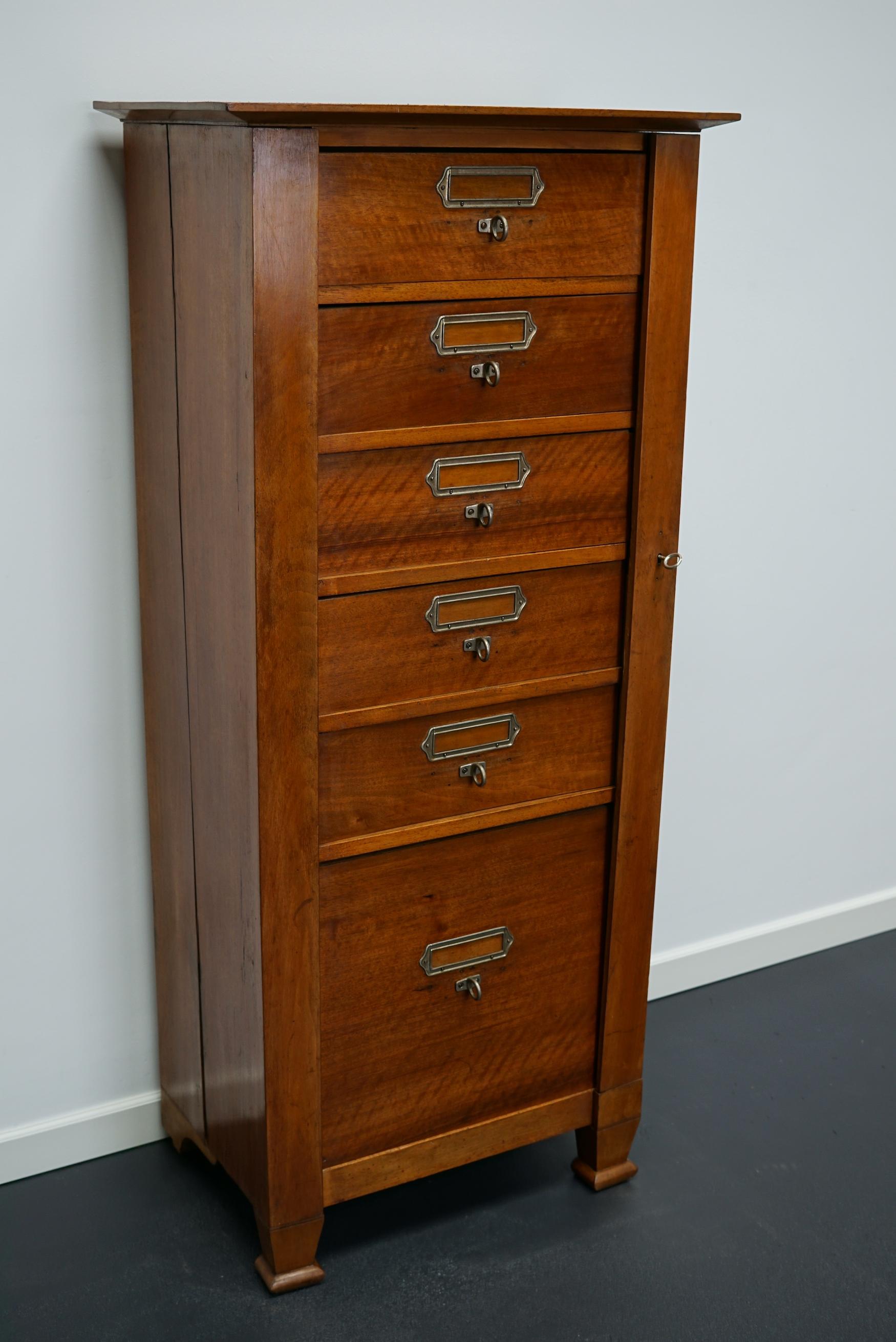 Industrial French Mahogany Filing Cabinet or Bank of Drawers, 1930s For Sale