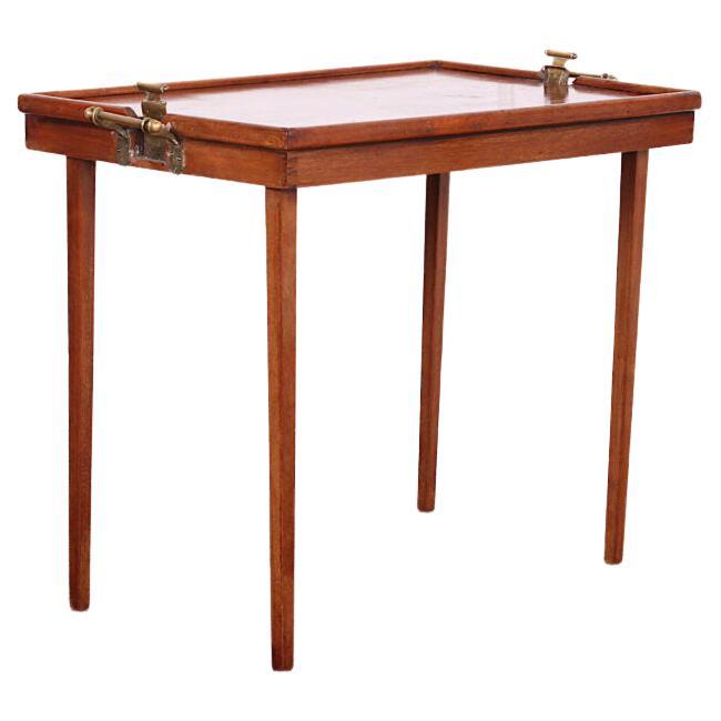 French Mahogany Folding Campaign Table by H.J Linton Paris