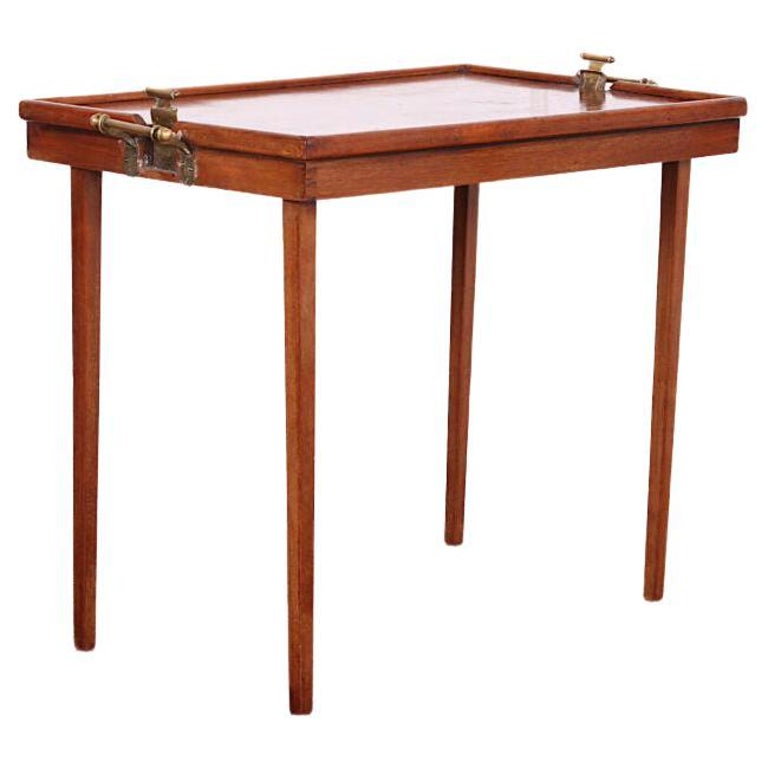 French Mahogany Folding Campaign Table by H.J Linton Paris at 1stDibs